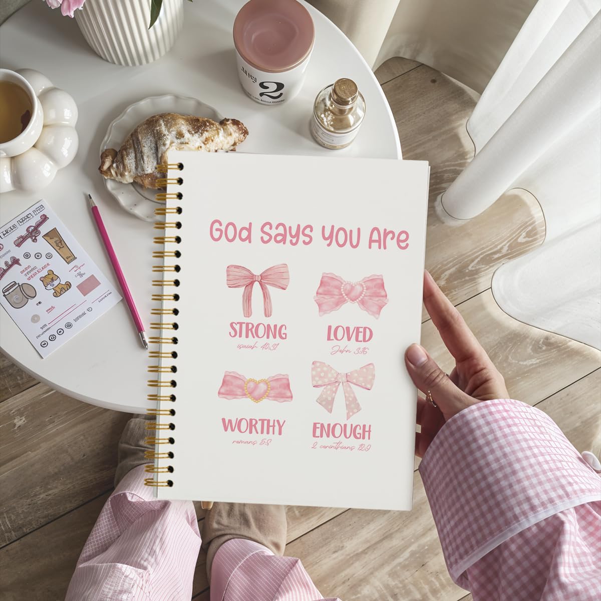 Christian Notebook Journal for Women - Pink Bow Coquette Design, 5.5x8.3 Inch Bible Study Notebook for Note Taking & Scripture Journaling | Perfect for Bible Study Groups, Church Notes & Personal Devotion Time