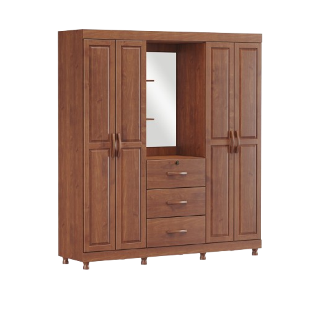 Finestra Bronze Line Solid Wood Wardrobe - 4 Doors & 3 Drawers (72x19x79 inches) Imbuya Wood for Bedroom Storage & Organization
