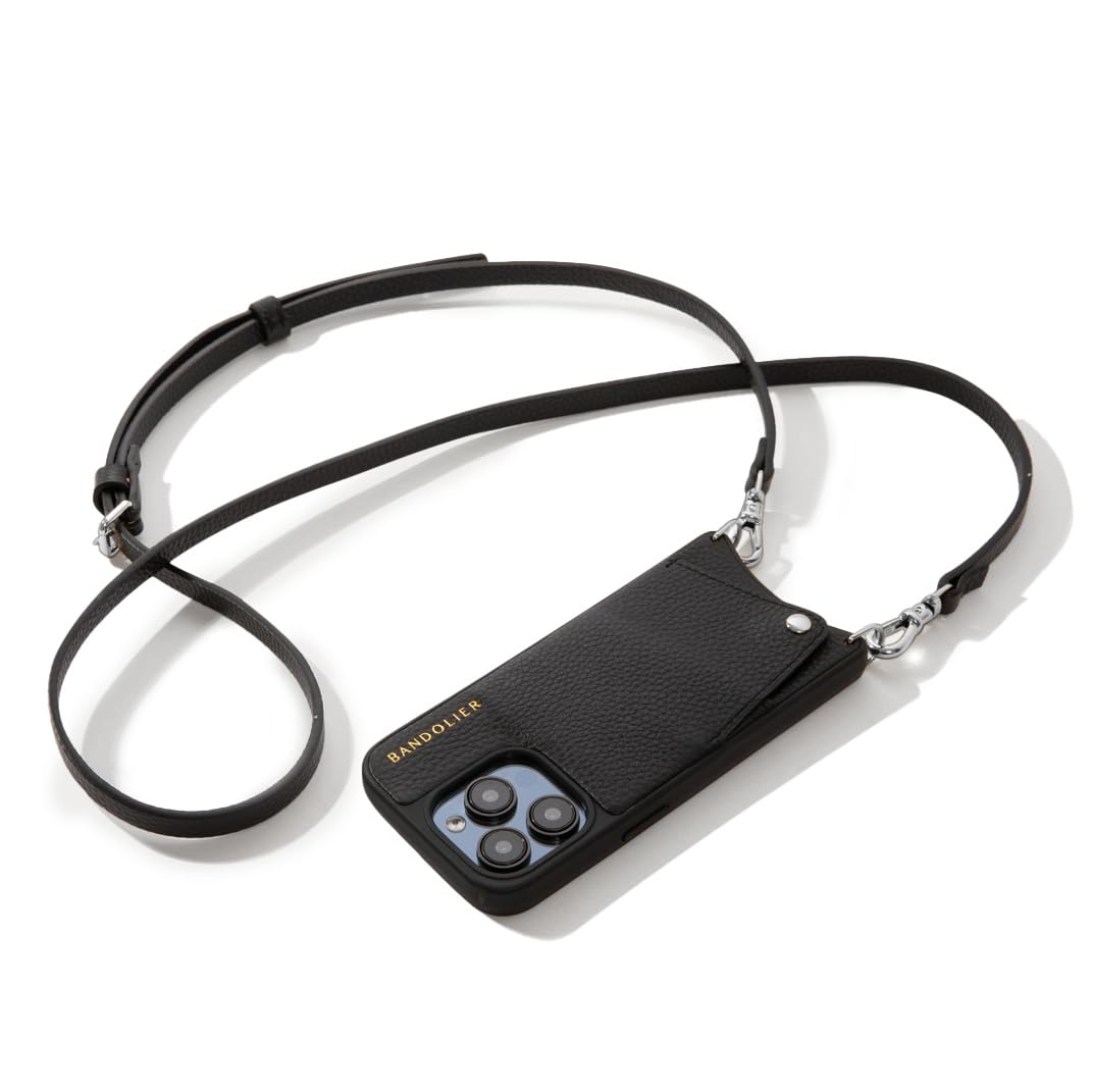 Bandolier Emma Genuine Leather Crossbody Phone Case for iPhone - Adjustable Strap, Card Holder & Camera Protection | Slim Wallet Phone Purse with Microfiber Lining | Perfect for Travel, Shopping & Hands-Free Convenience (Black)