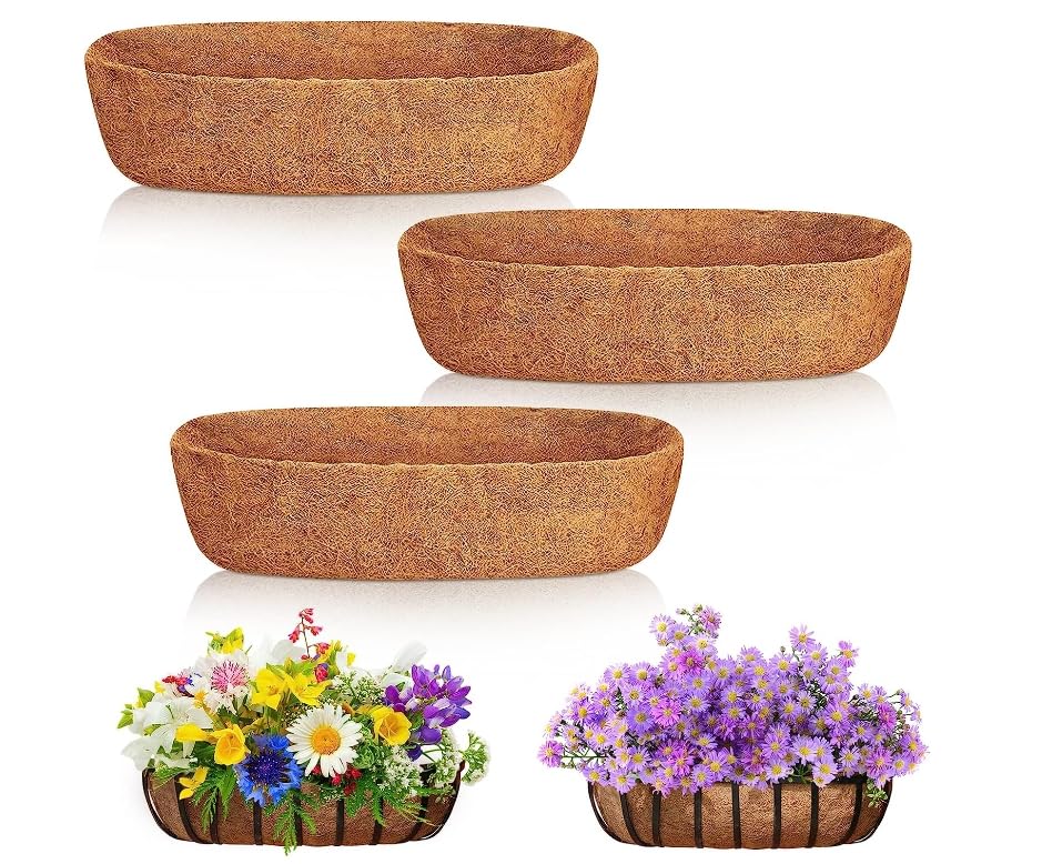 Natural Coconut Fiber Planter Liners - 3PCS 30 Inch Coco Coir Basket Liners for Hanging Planters, Window Boxes & Flower Pots | Half Moon Shape, Eco-Friendly Replacement for Deck Planters, Horse Troughs & Vegetable Gardens | Perfect for Indoor/Outdoor Gardening & Home Decor