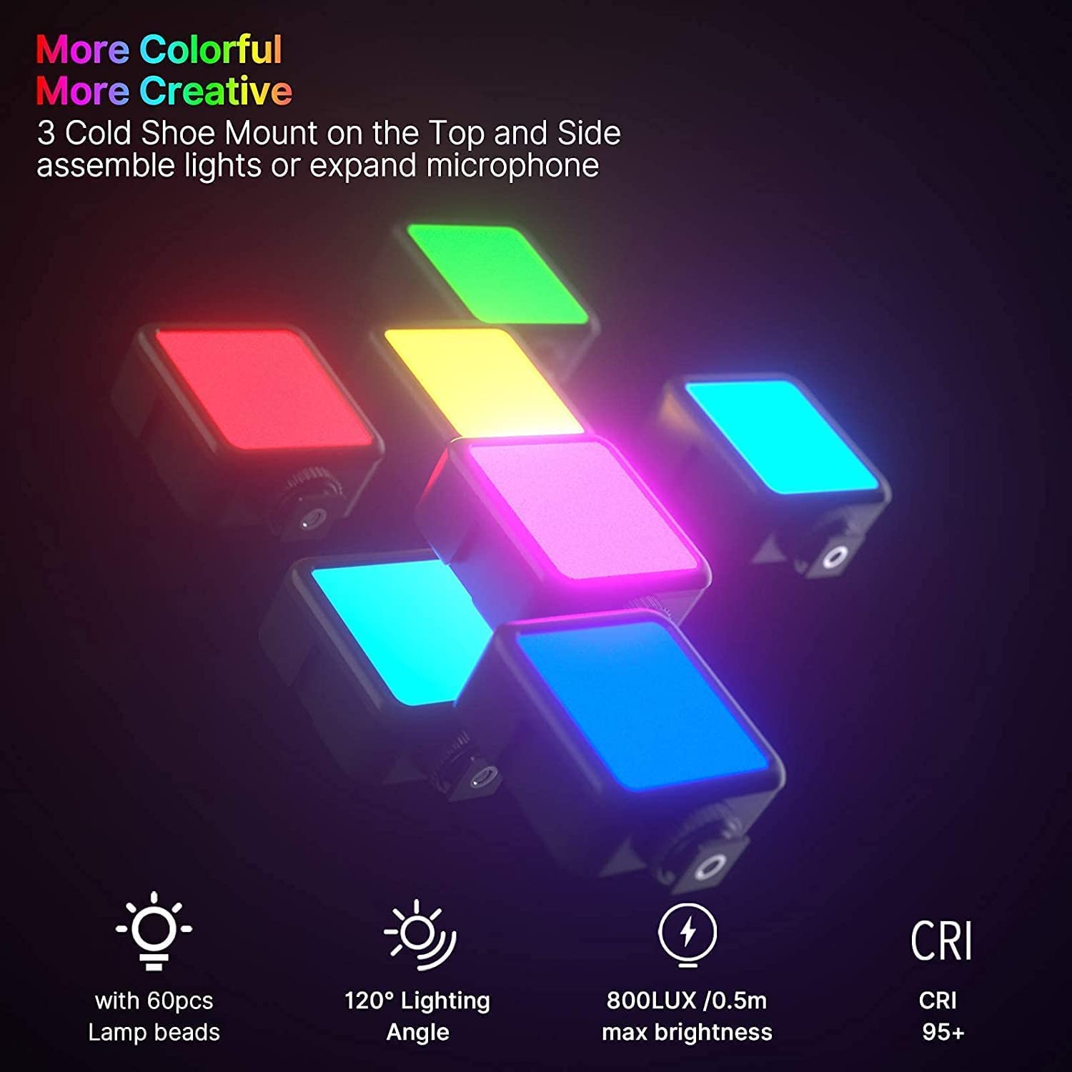 RGB LED Video Light - Mini LED Camera Light with 3 Cold Shoe Mounts & Magnetic Adsorption | 2500K-9500K Adjustable Color Temperature & Brightness | Portable Photography Lighting for YouTube, TikTok, Live Streaming & Vlogging
