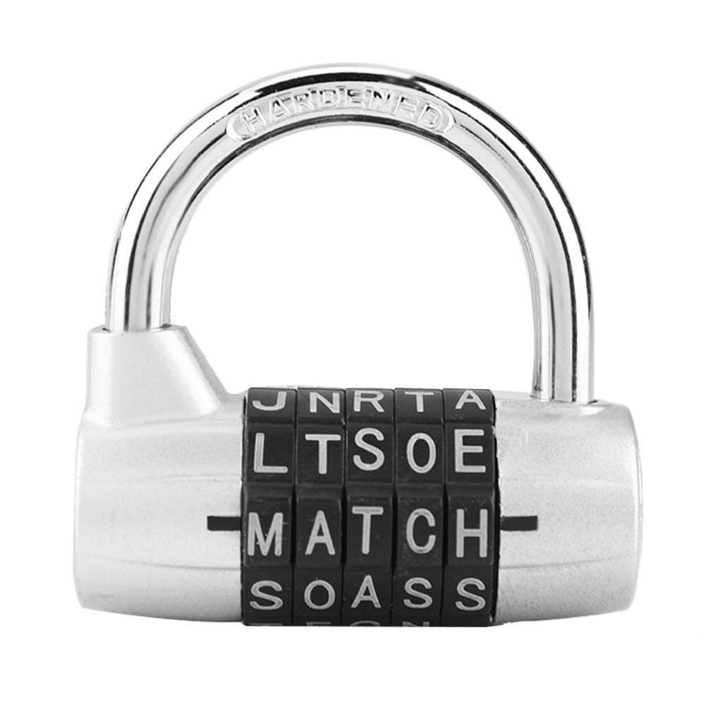 5-Dial Combination Padlock - Secure Travel Suitcase Lock for Gym, Locker & Luggage - Durable Silver Password Security Lock for Backpacks, Storage & Outdoor Use