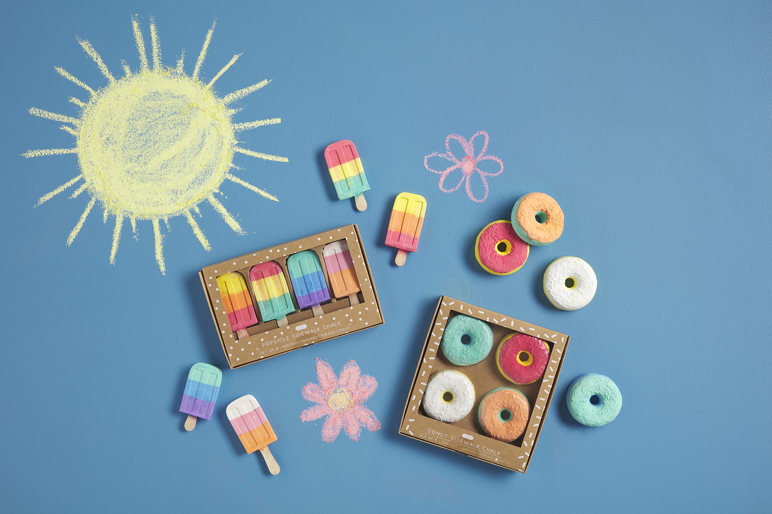 Mud Pie Kids Sidewalk Chalk Set - 24 Vibrant Popsicle-Shaped Chalks for Outdoor Fun, Birthday Gifts & Creative Play | Non-Toxic, Washable Art Supplies for Toddlers & Children