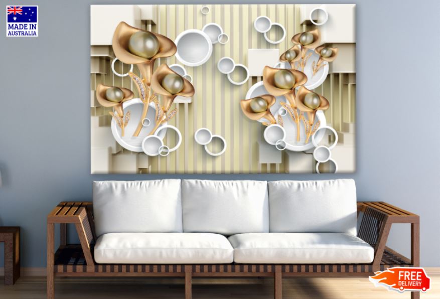 3D Flowers & Circles Design Print 100% Australian Made - Elegant Home Decor for Living Room, Bedroom & Office Wall Art
