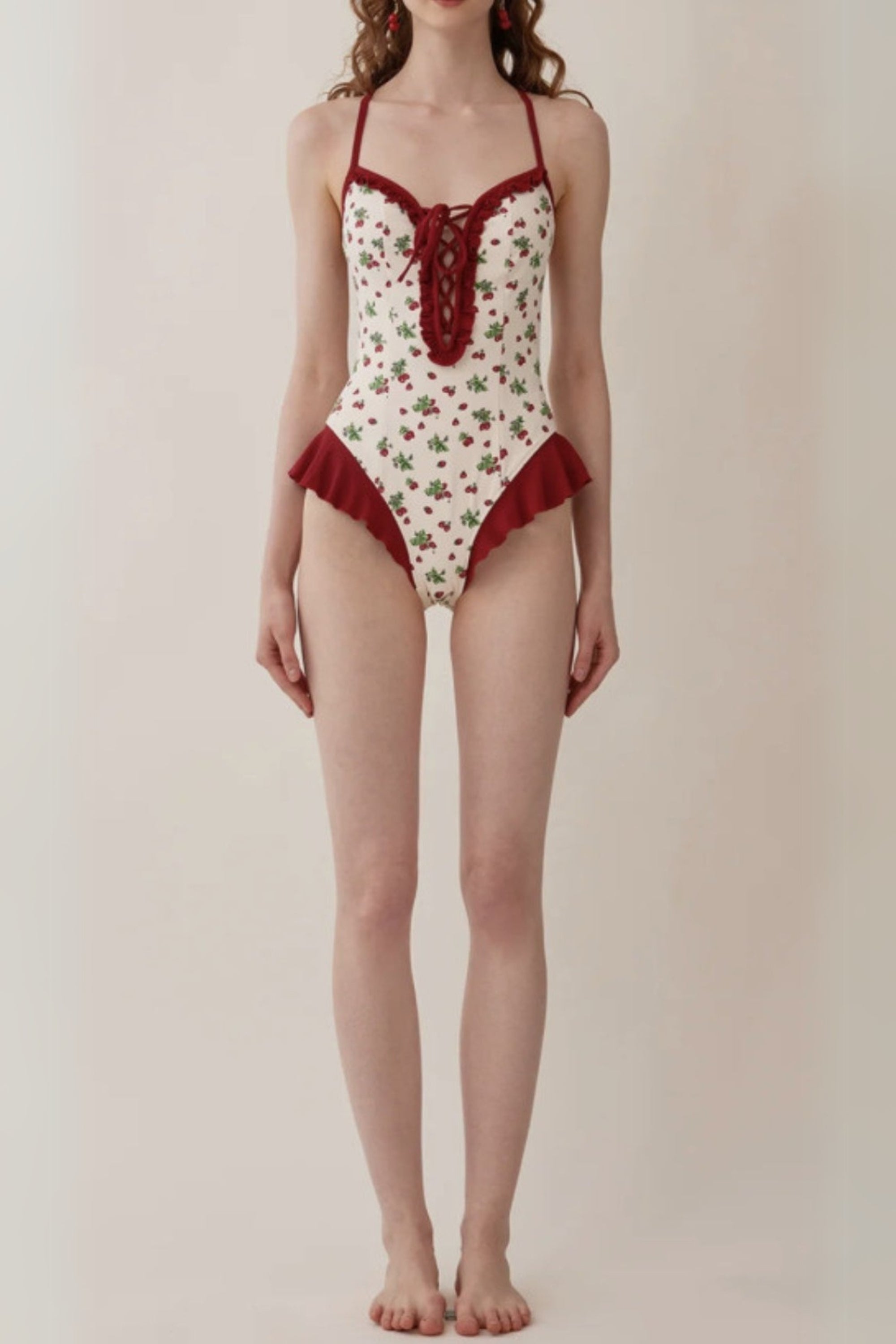 Dandy Strawberries Printed One Piece Swimsuit for Women - Floral Summer Bathing Suit with Adjustable Straps & High Waist - Perfect for Beach Vacation, Pool Party & Tropical Getaway