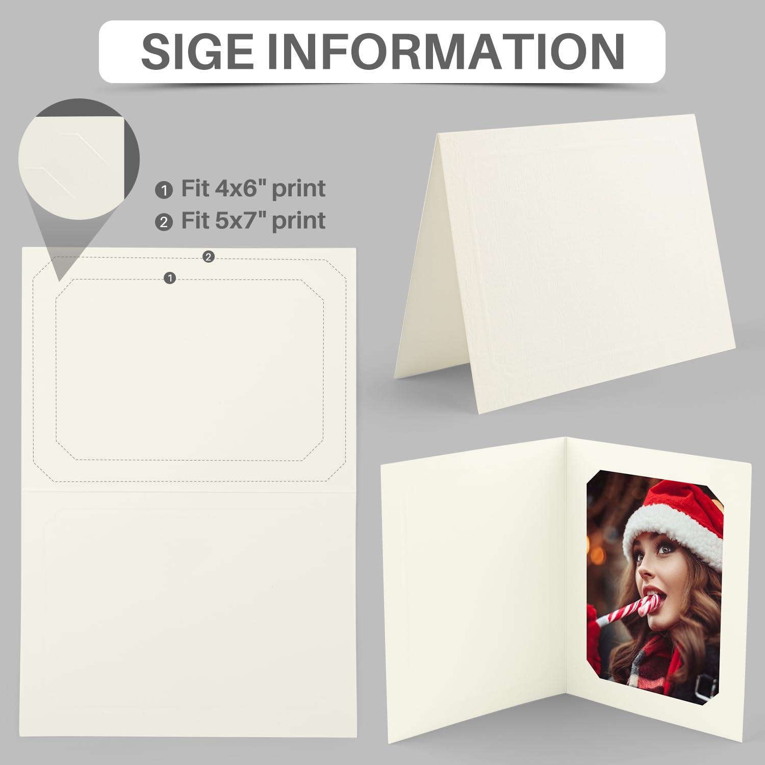 Golden State Art - Pack of 50 Photo Folders (4x6 or 5x7) | Cardboard Picture Frame & Paper Frame Cards | Perfect for Greetings, Invitations & Special Events (Graduation, Christmas, Wedding) - Ivory | Great for Photo Displays, Party Decor & Gift Packaging