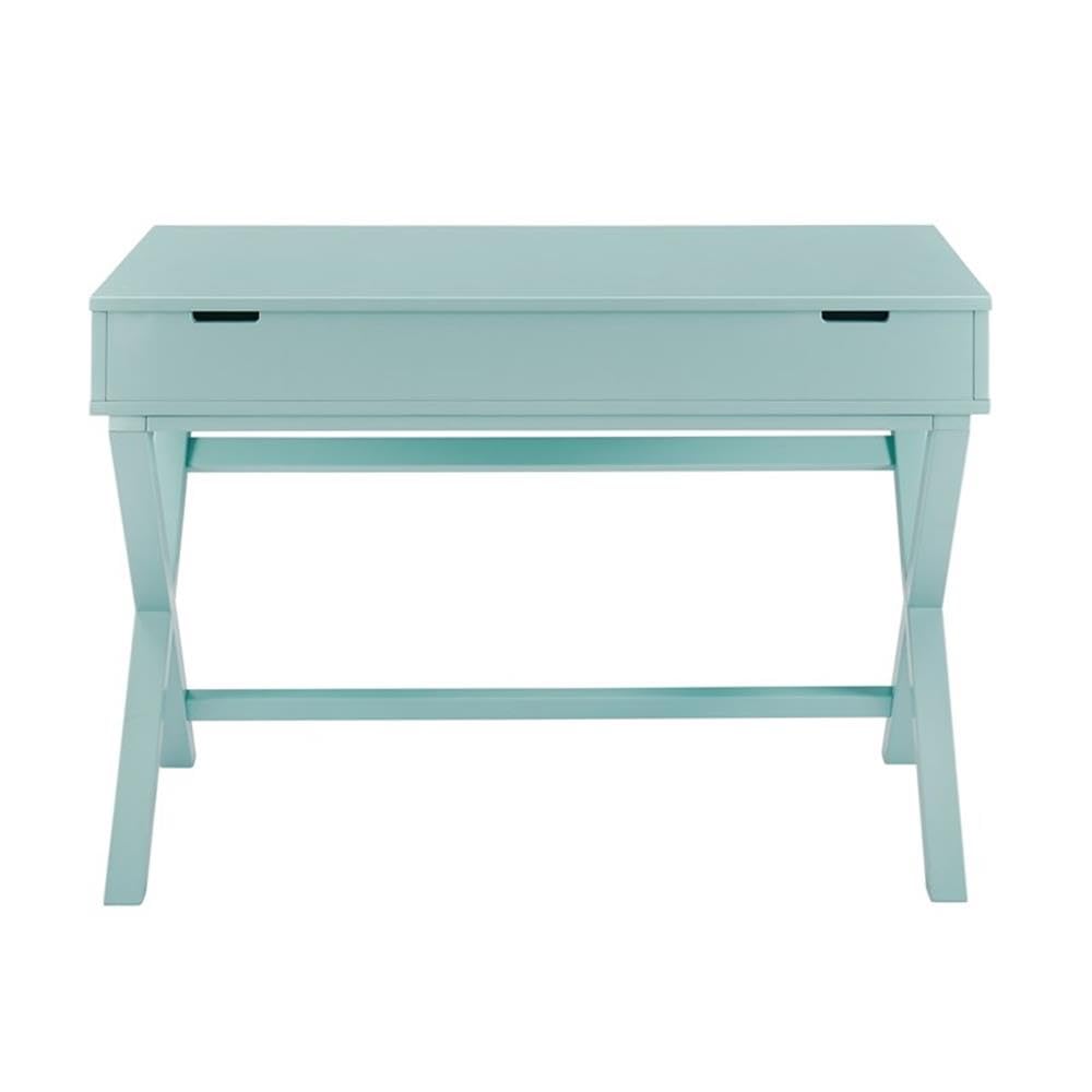 UrbanPro Transitional Lift Top Stand Up Wood Desk in Turquoise Blue - Adjustable Height Computer Desk for Home Office, Gaming & Study - Ergonomic Workspace Solution with Storage Shelf