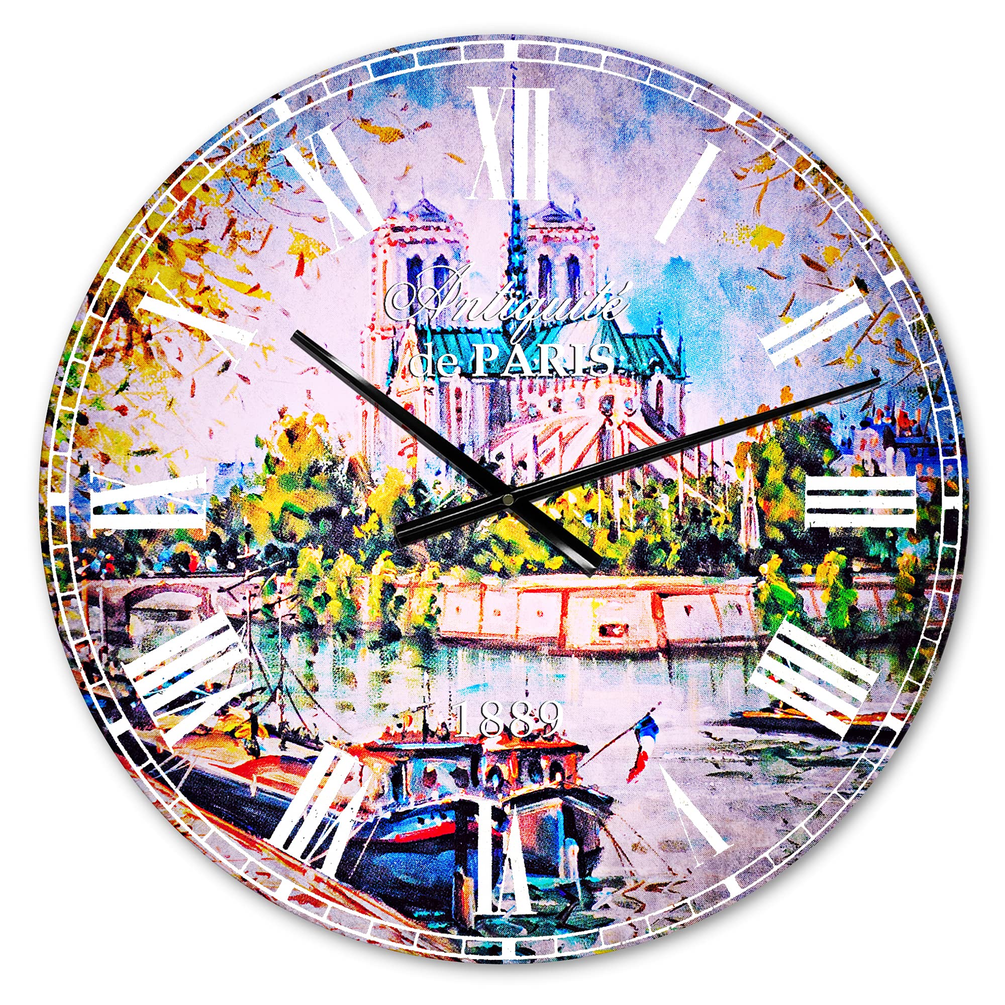 DesignQ 'Notre Dame Paris' French Country Wall Clock - Vintage Decor for Home, Bedroom, Bathroom, Office & Living Room | Perfect for Farmhouse, Rustic & Parisian Style Interiors