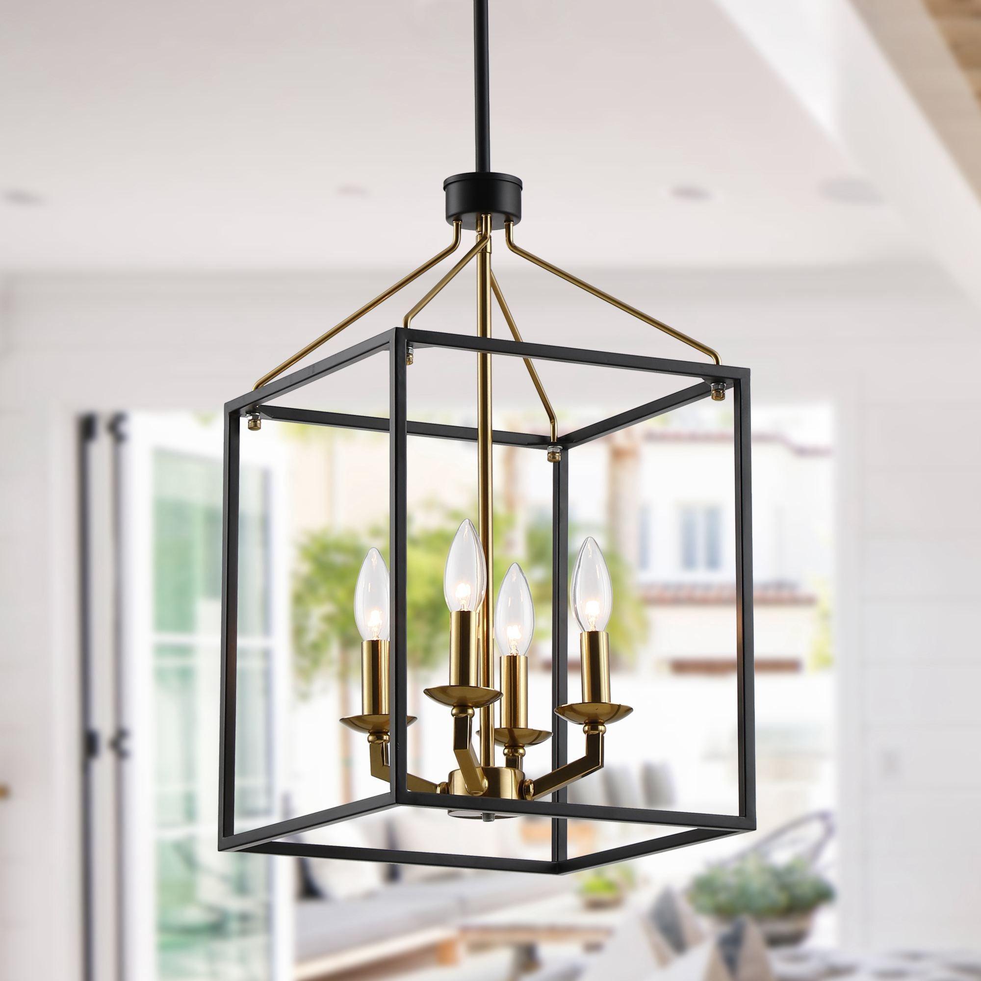 Haymarket 4-Light Matte Black and Gold Cage Chandelier - Modern Farmhouse Lighting Fixture for Dining Room, Bedroom, or Entryway
