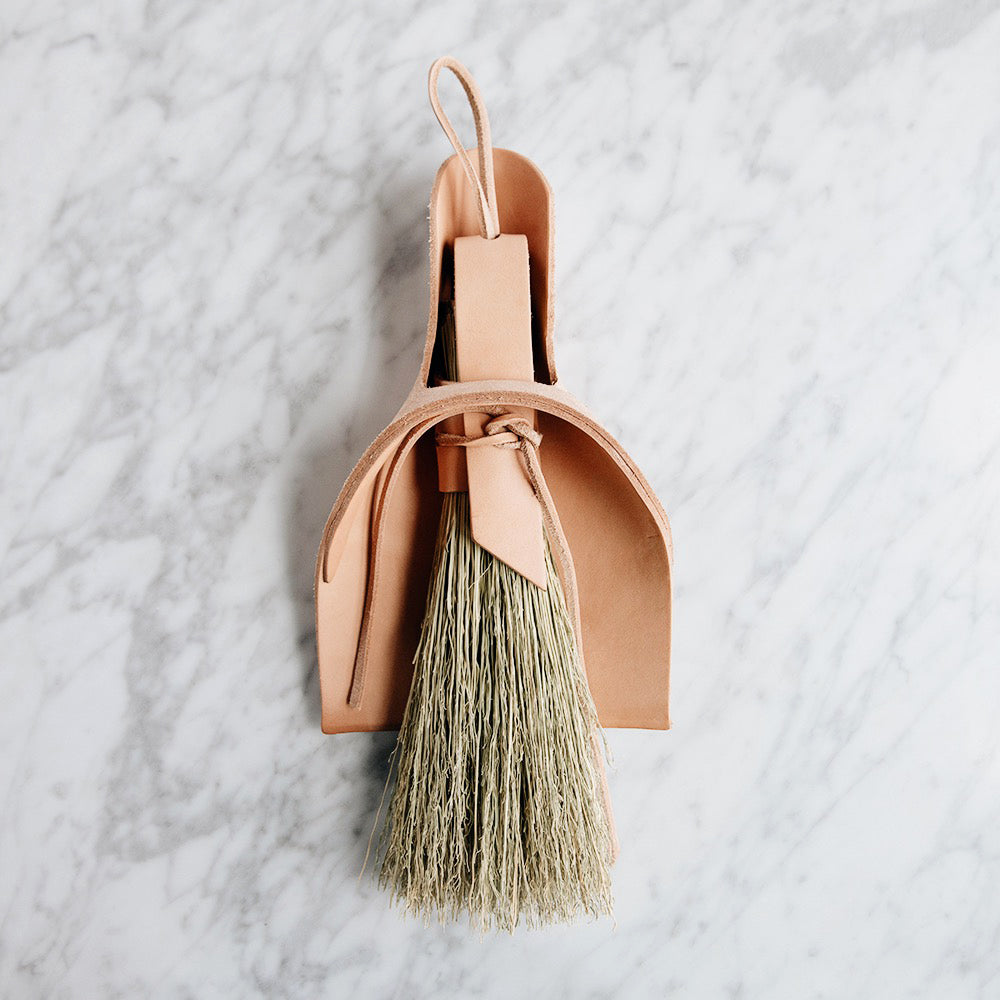 Premium Leather Dustpan and Brush Set - Heavy Duty Cleaning Tools for Home, Kitchen, and Garage - Perfect for Pet Hair, Dust, and Debris Removal