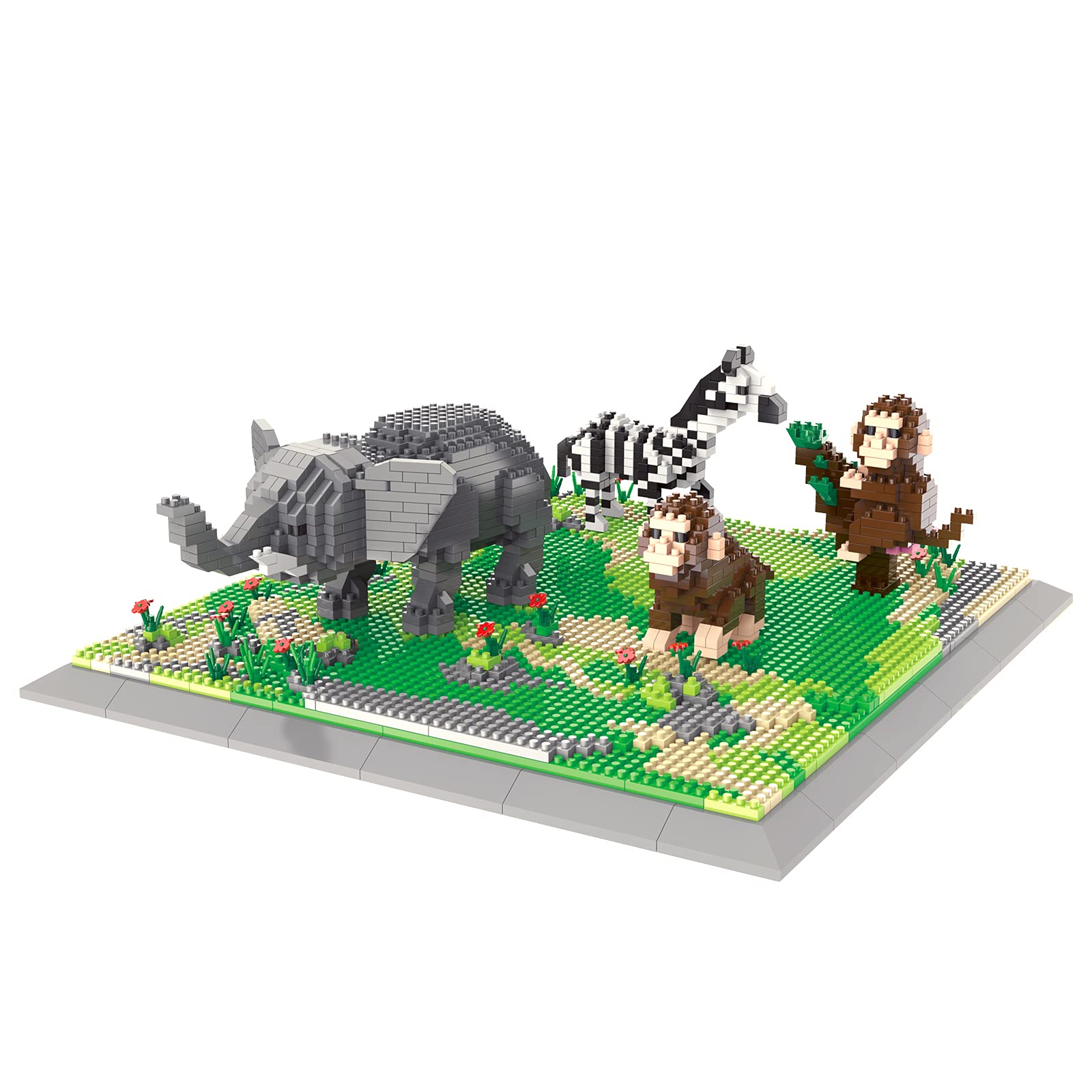 Larcele Micro Building Blocks Animal Set - DIY Mini 3D Building Toy Bricks with 1980 Pieces (Elephant, Monkey, Zebra) | Creative STEM Educational Toys for Kids & Adults | Perfect for Birthday Gifts, Home Decor & Stress Relief