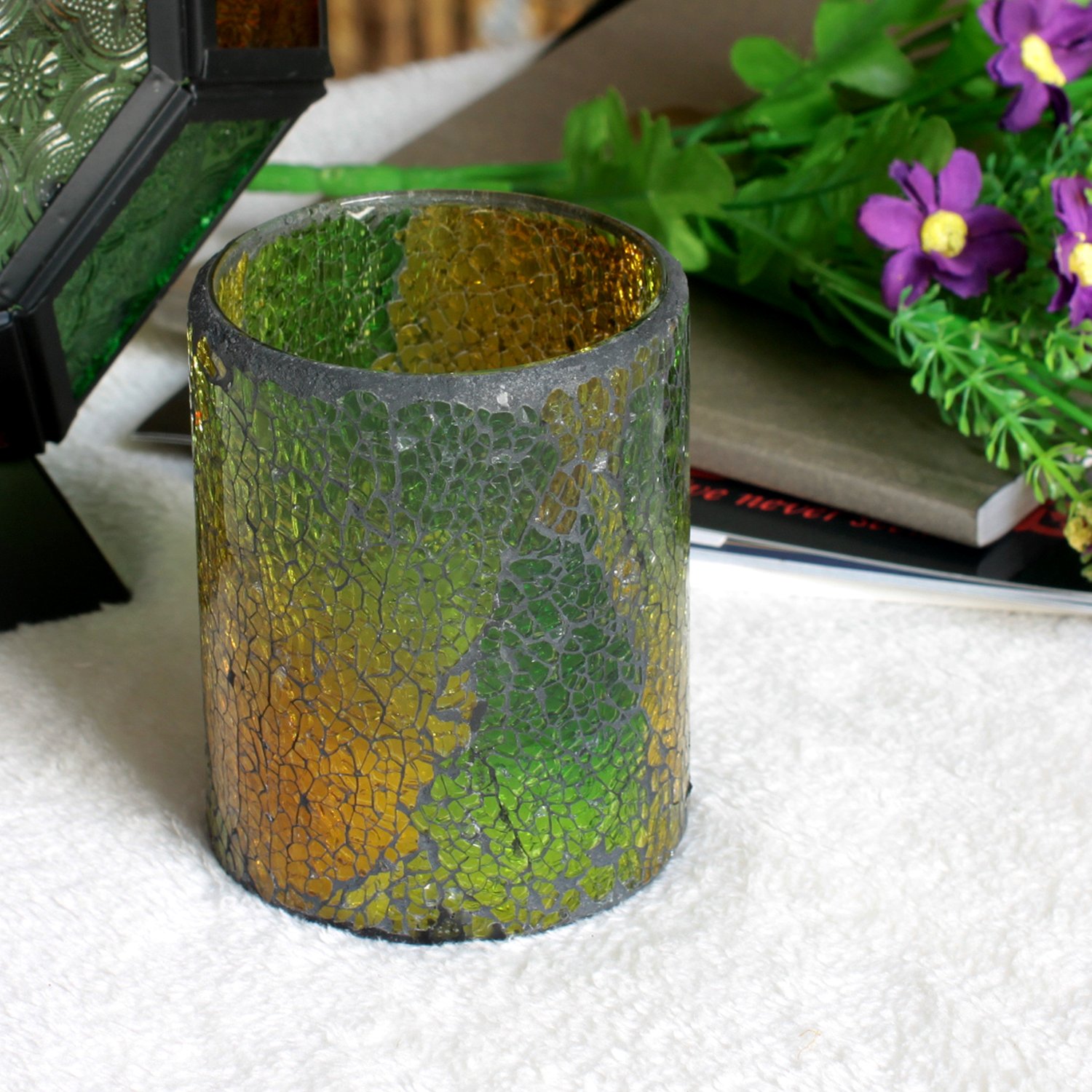 Flameless LED Cracked Mosaic Glass Candle with Timer - Decorative Battery-Operated LED Candle for Home, Wedding, Party & Spa Decor