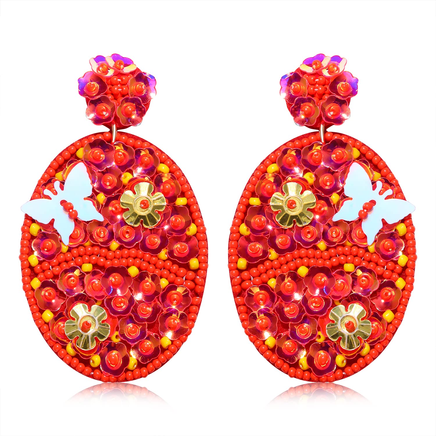 Easter Egg Earrings for Women - Colorful Beaded Sequins Dangle Earrings with Butterfly & Floral Design, Sparkly Holiday Gift for Girls | Perfect for Easter Celebrations, Parties & Festive Occasions