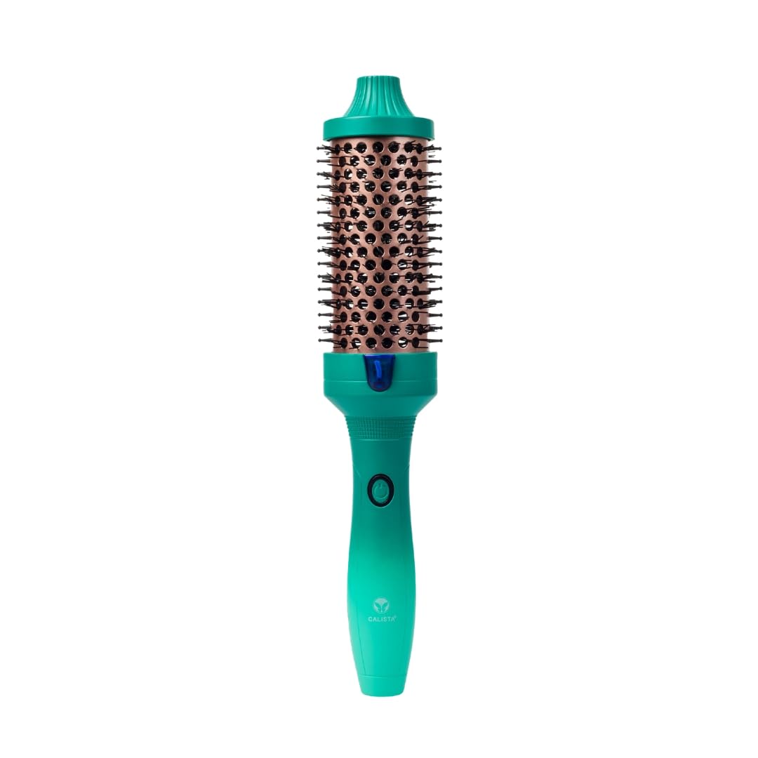 CALISTA FAUXblo Thermal Blowout Brush - Heated Airless Round Hair Styler (365°F) | 3 Sizes for All Hair Types | Dual Voltage Travel-Friendly | Creates Smooth Shiny Salon-Quality Hair at Home | Perfect for Daily Styling, Travel & Professional Use (Emerald, 1.77