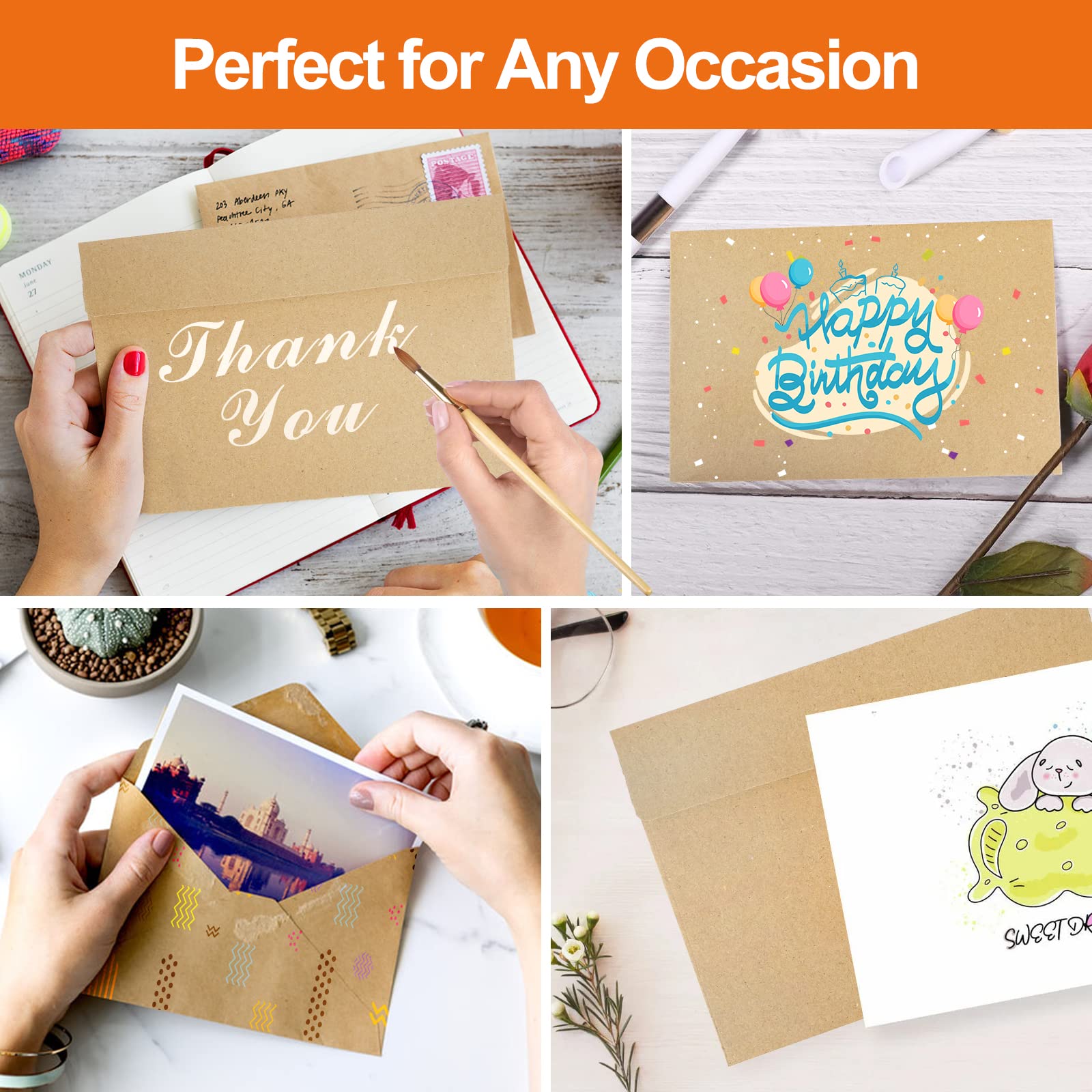 50-Pack Kraft Envelopes A4 Size - Printable Invitation Envelopes 4x6 Inches - Perfect for Wedding Invitations, Greeting Cards, Photos, Postcards & Mailing - Eco-Friendly Mailing Solution for Home & Office Use