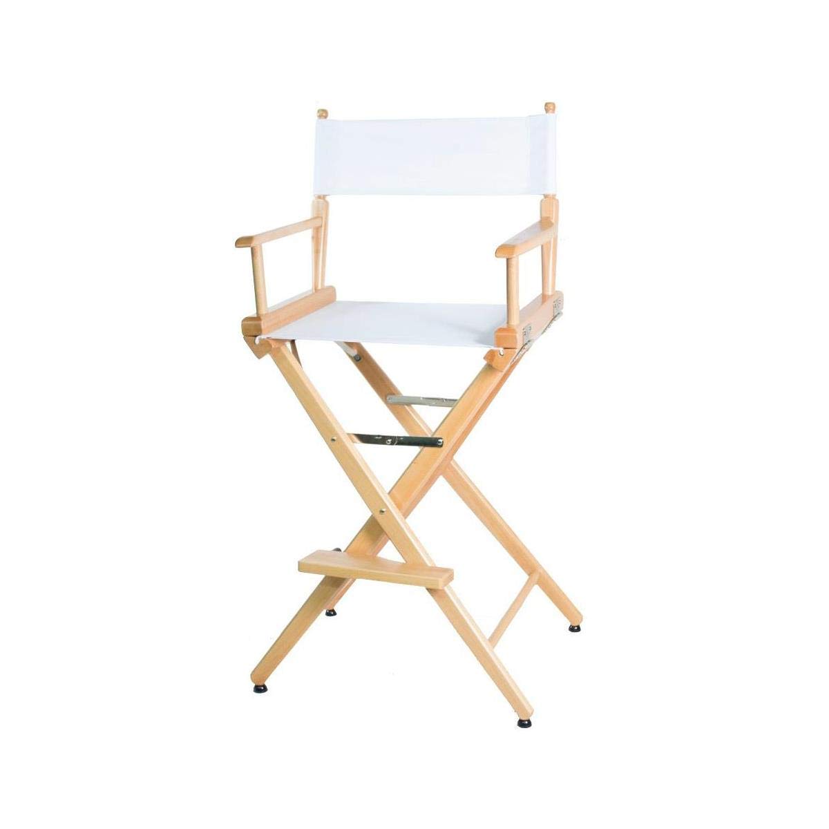 Filmcraft Tall Director's Chair - White Canvas & Natural Wood Frame - Folding Camping Chair for Outdoor Movies, Beach, Backyard, and Film Sets