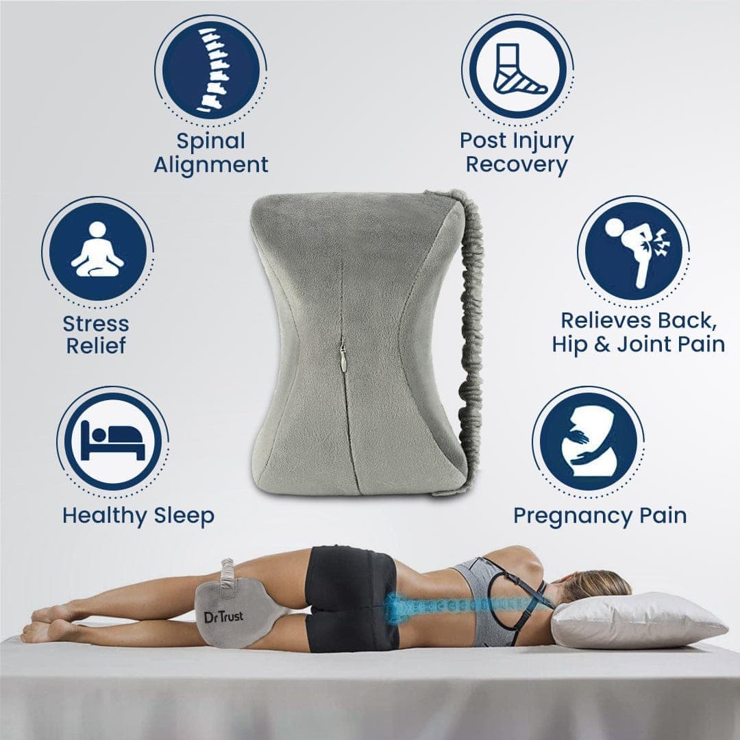 Dr Trust USA Knee Pillow Cushion for Side Sleepers & Back Pain Relief - Orthopedic Memory Foam Support for Legs, Hips & Spine Alignment - Perfect for Pregnancy, Sciatica & Post-Surgery Recovery