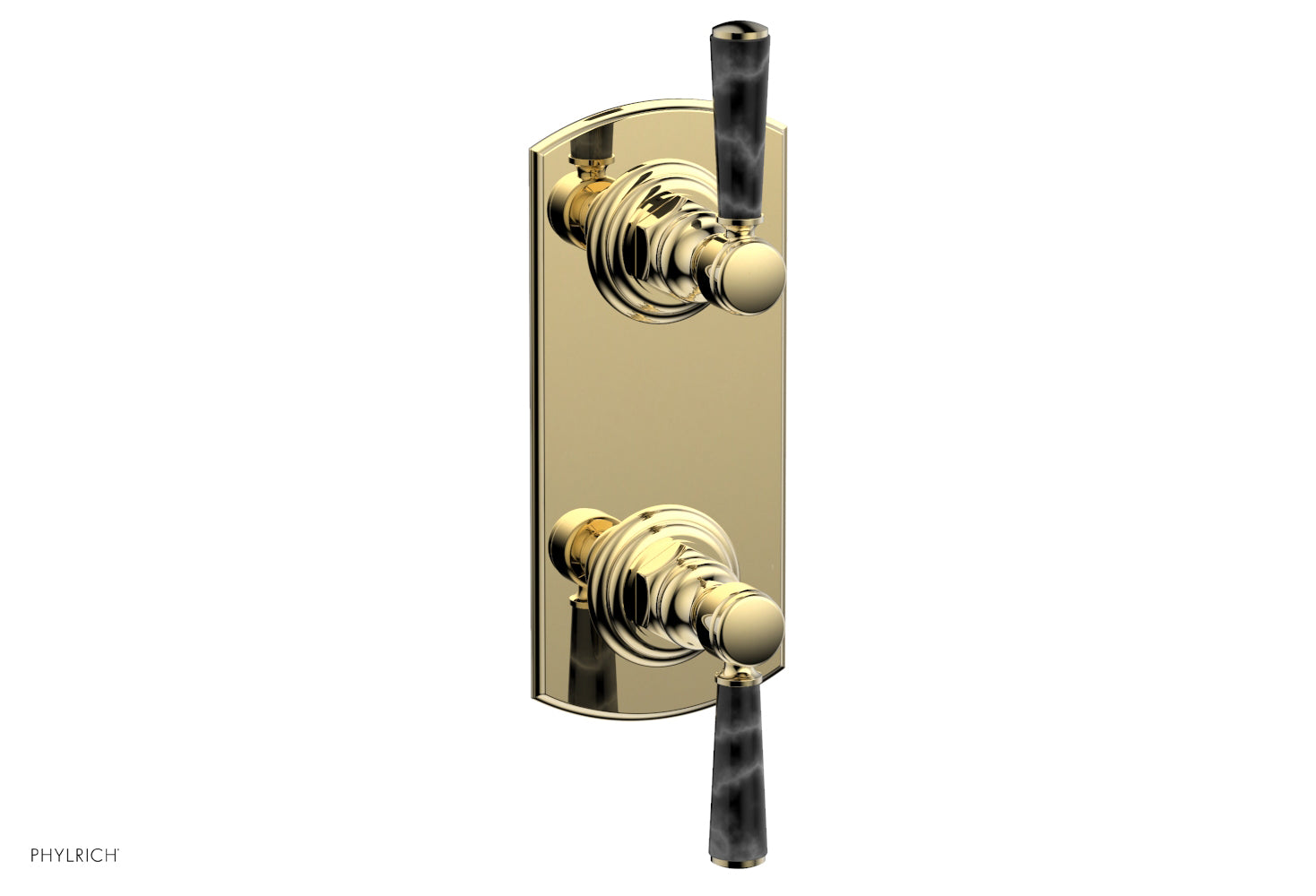 HEX TRADITIONAL / HENRI 1/2 Thermostatic Shower Valve with Volume Control & Diverter - Black Marble Handles (Model 4 155) for Bathroom & Shower Renovation