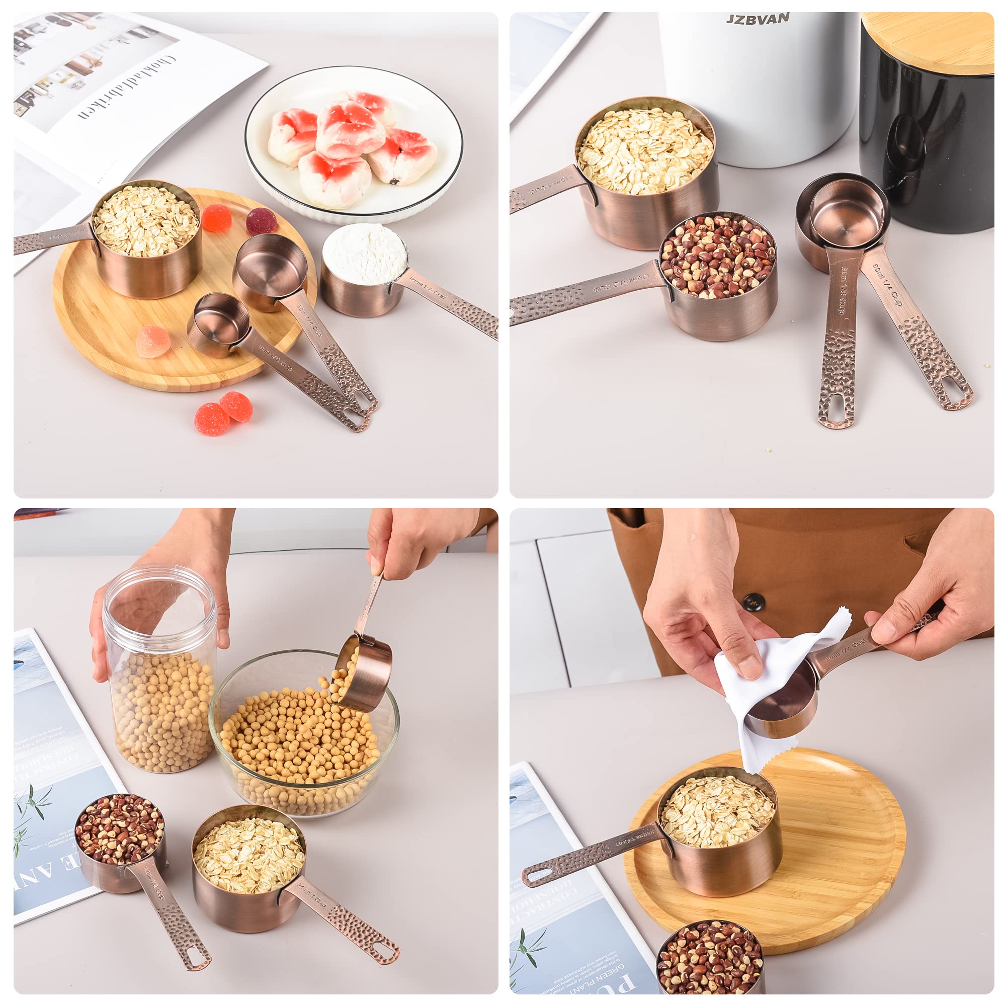 Premium 10-Piece Copper Measuring Cups and Spoons Set - Stainless Steel Nesting 4 Measuring Cups & 5 Spoons with Leveler - Essential Baking Tools for Cooking, Baking, Cake Decorating & Kitchen Measurements