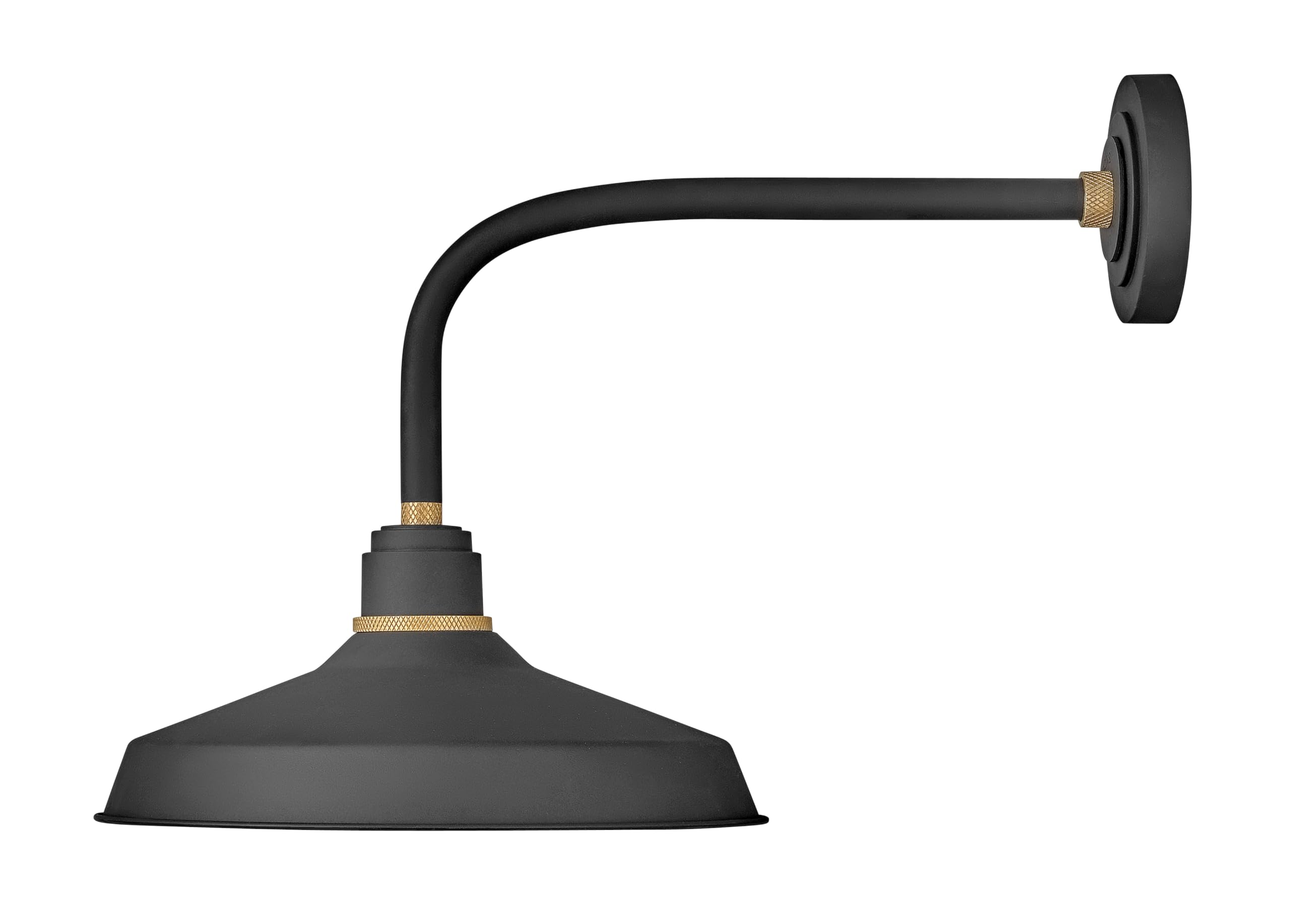 Hinkley Foundry Classic Medium Straight Arm Barn Light - 1-Light Aluminum Outdoor Sconce, Dark Sky Compliant, Textured Black with Brass Accents - Perfect for Farmhouse Porch, Garage, or Patio Lighting