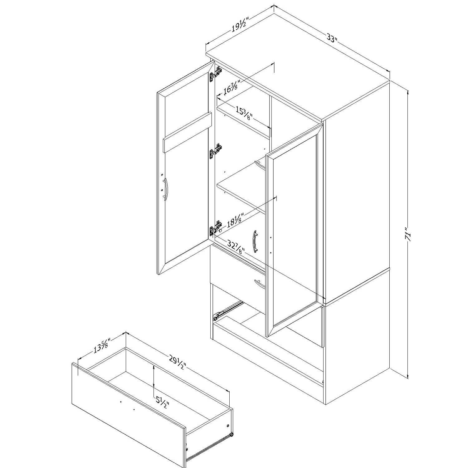 South Shore Acapella Wardrobe Armoire - Pure White Closet Organizer for Bedroom, Hallway & Entryway Storage | Freestanding Closet with Shelves & Hanging Rod