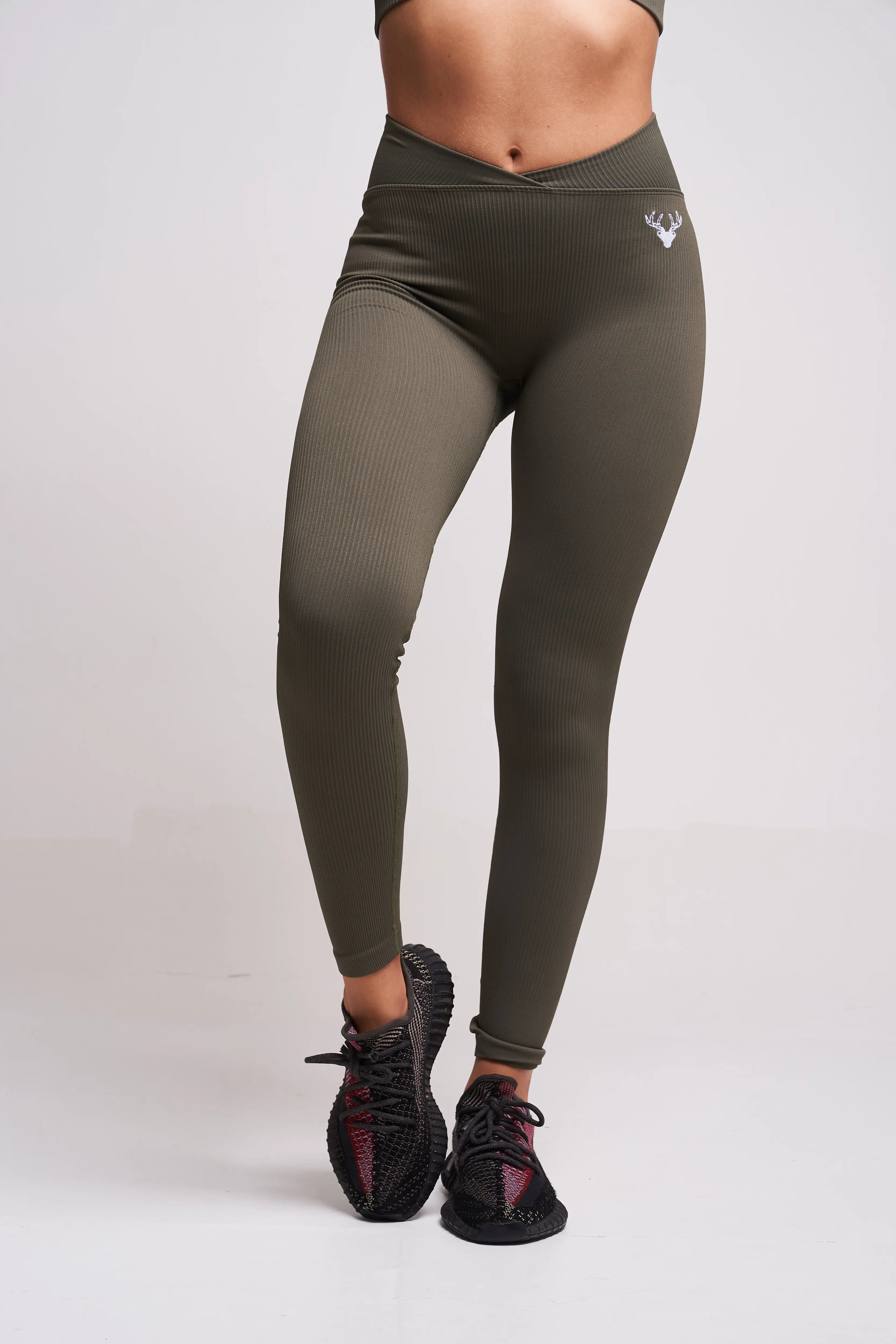Evlan Recycled Rib Criss Cross Legging - Petrol Green High Waisted Yoga Pants for Women | Workout, Running, Lounge & Everyday Wear