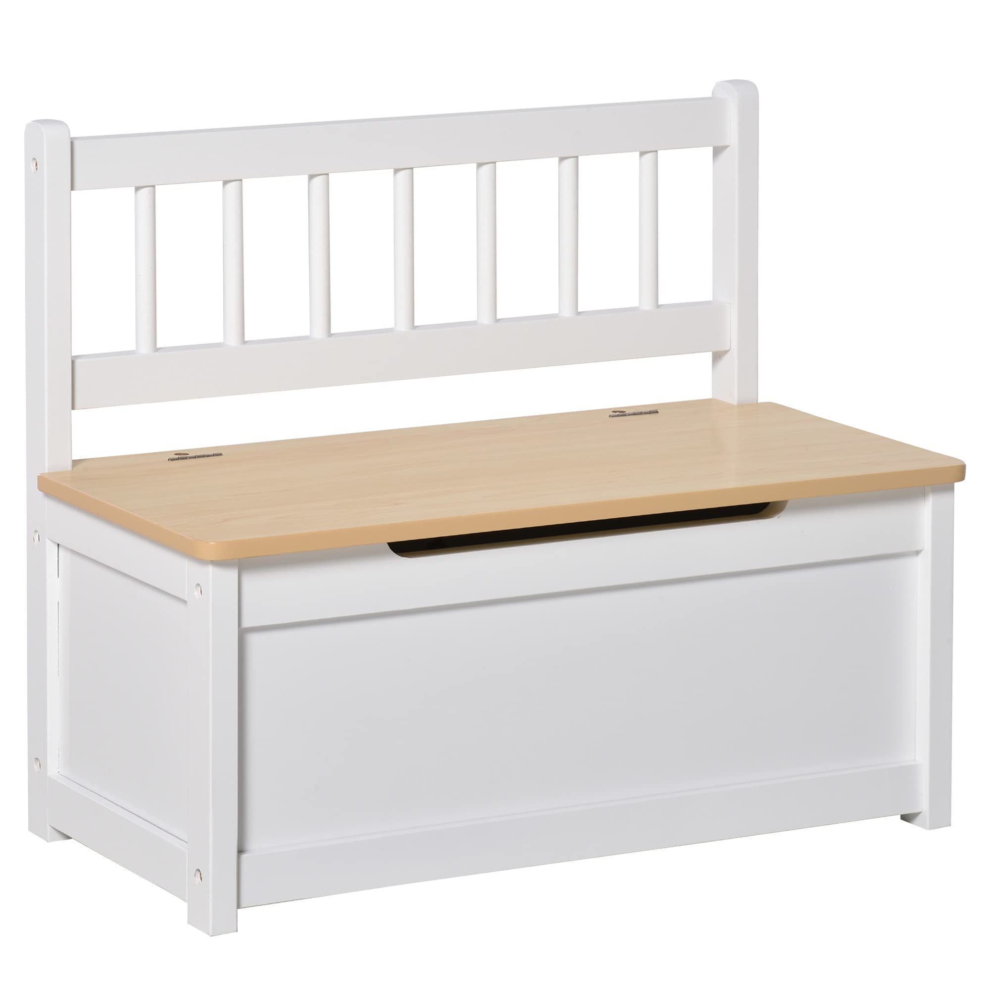 Qaba White Toddler Toy Storage Bench - 27L Large Capacity Kids Organizer with Seat, Playroom & Bedroom Furniture for Toys, Books & Clothes | Perfect for Toddler Play Areas, Daycare Centers & Home Organization