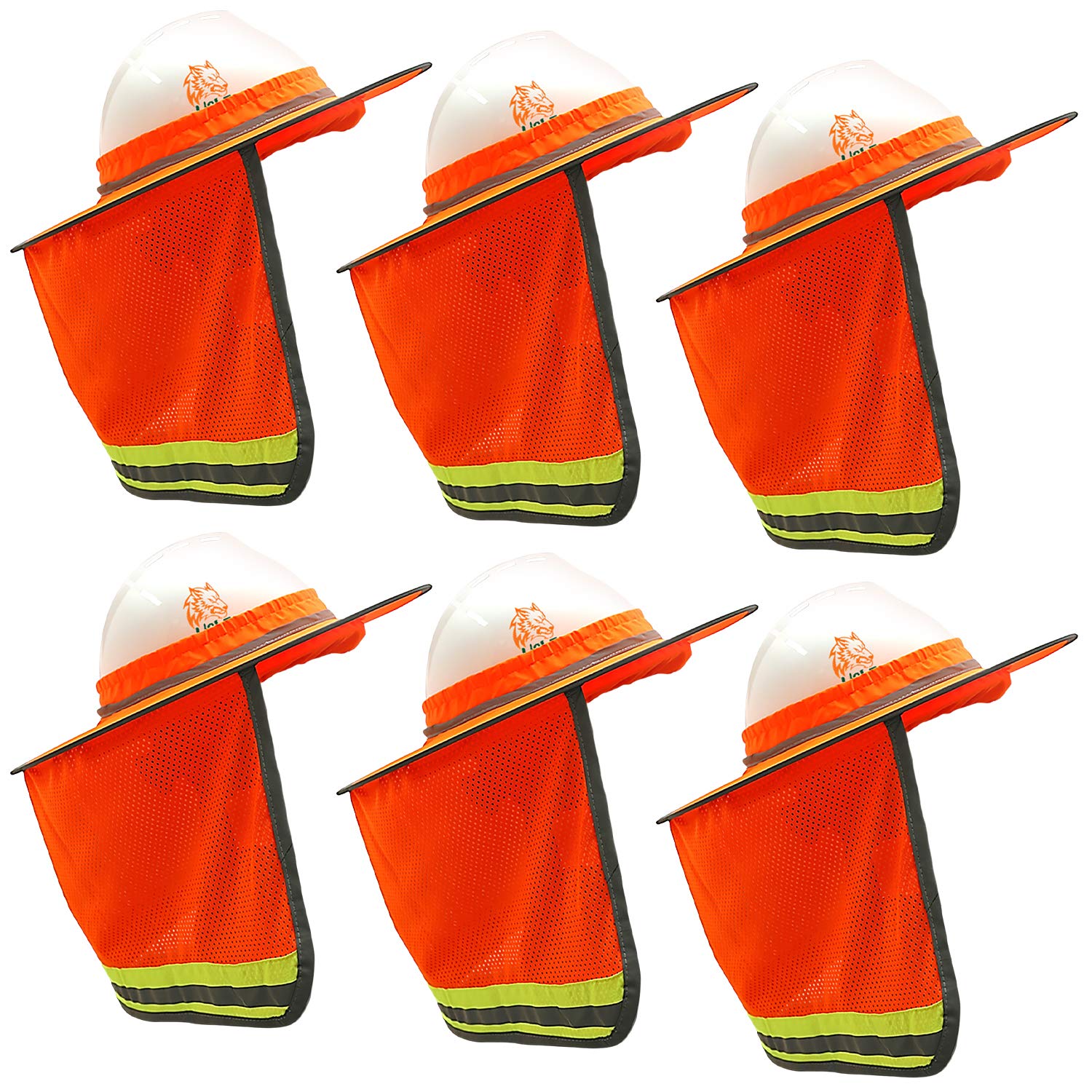 Wolf High-Visibility Orange ANSI Certified Reflective Full-Brim Hard Hat with Mesh Sun Visor & Neck Shade - Construction Safety Helmet for Outdoor Work, Roadside Crews & Nighttime Visibility
