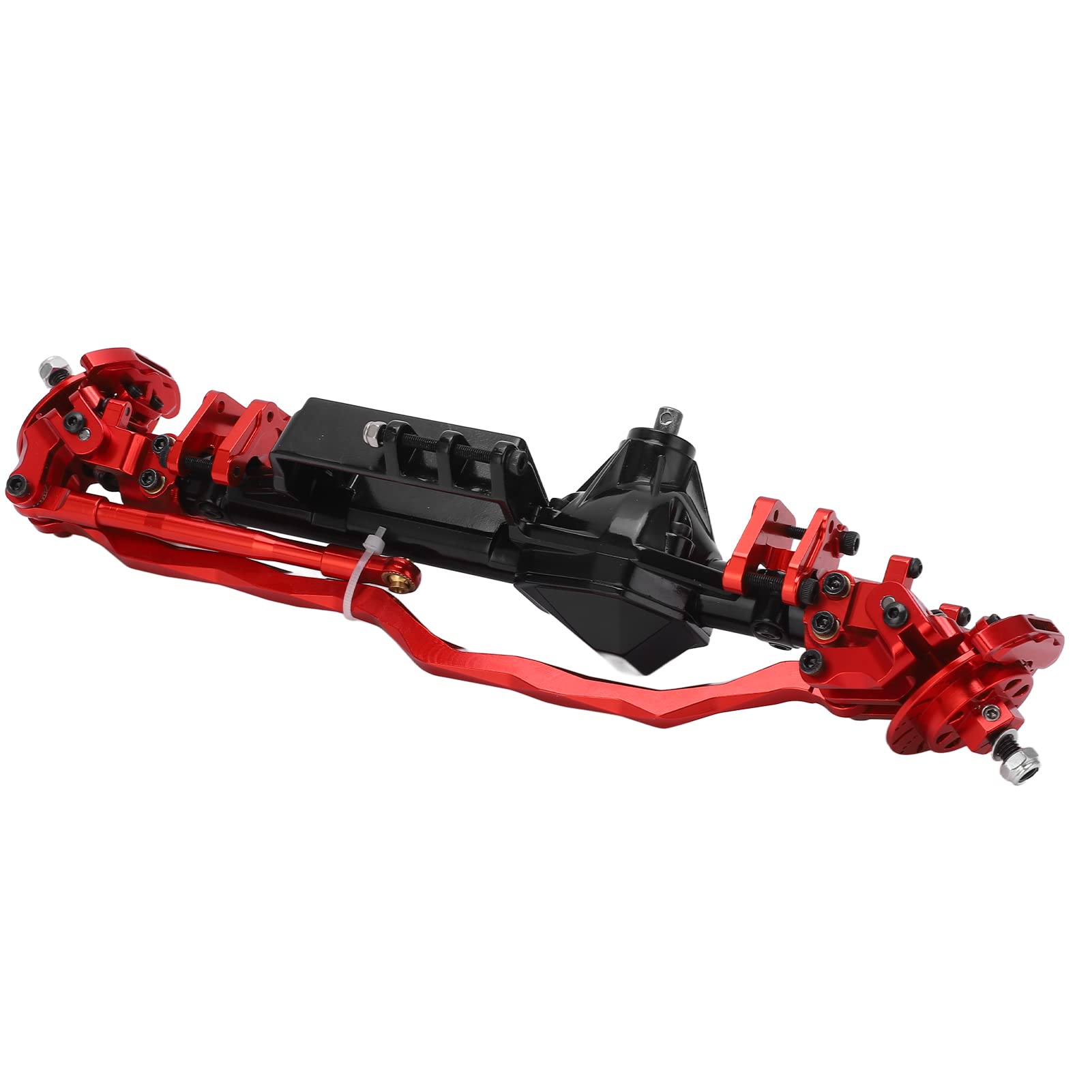 Upgraded Metal Front Axle Assembly for 1/10 RC Cars - Anodized Black & Red, High Precision, Durable RC Car Parts - Perfect for Off-Road Racing and Crawler Performance Upgrades