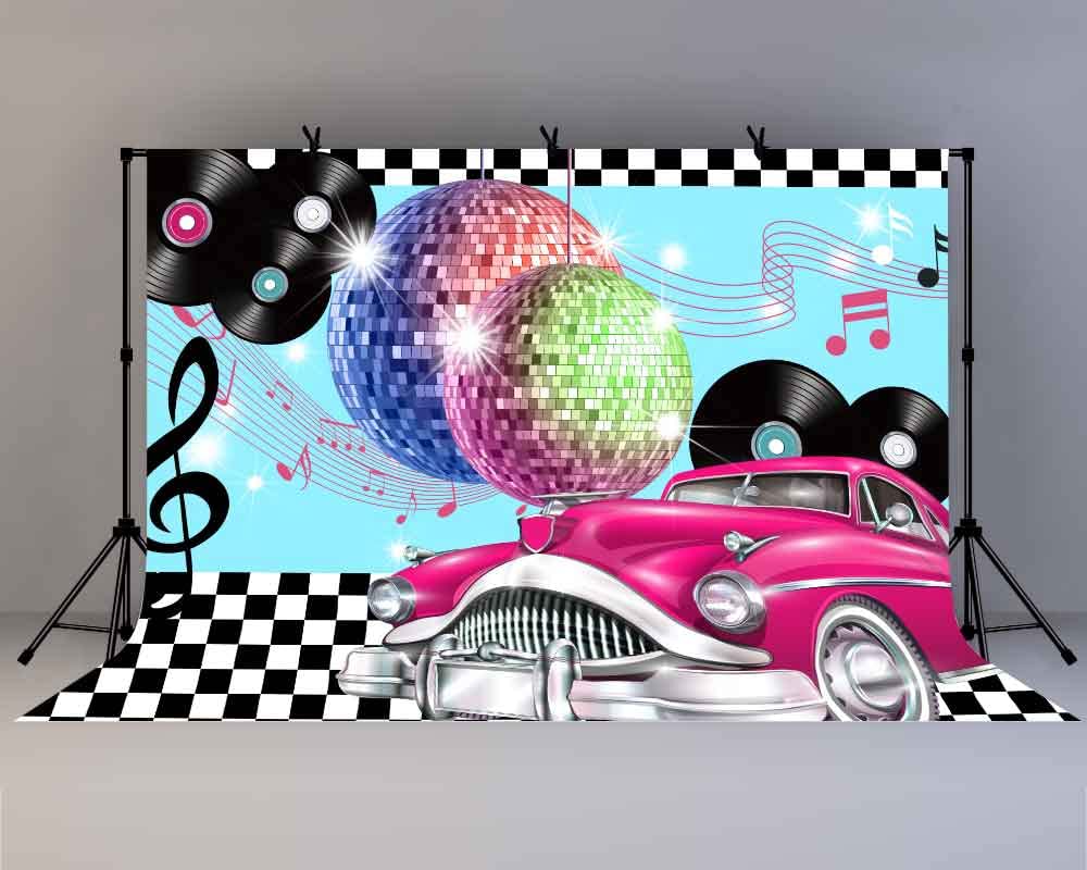10x7ft 50s 80s Retro Rock N Roll Diner Backdrop - Vintage Car Sock Hop Dance Party Decor for Prom, Birthday, Photography, Photo Booth & Studio Props (BJZYLY608)