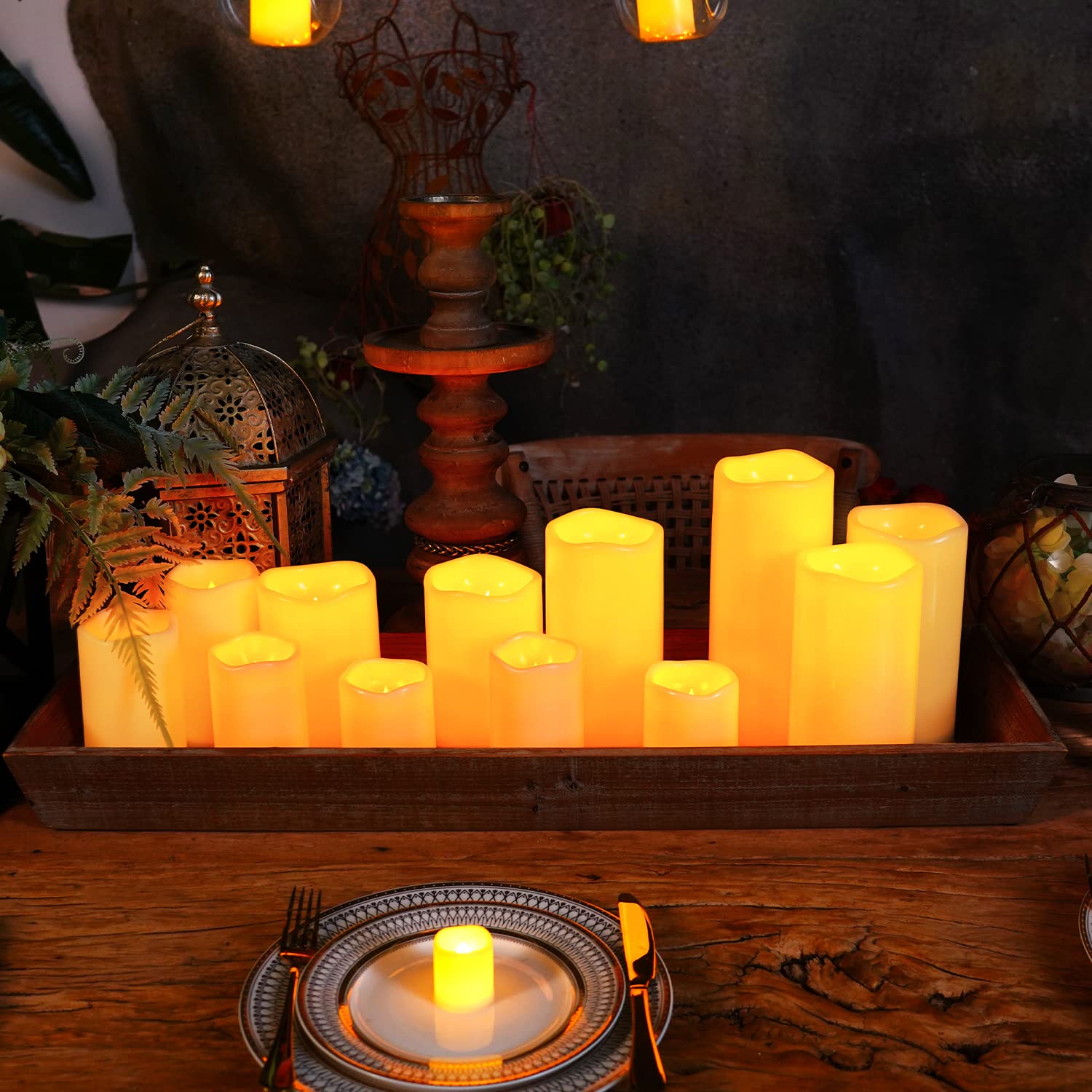 Homemory Large Solar Candles Outdoor Waterproof - 4x10 Inch Solar Powered Flameless Candles with Dusk to Dawn Sensor - Set of 2 for Patio, Garden, Lanterns & Home Decor