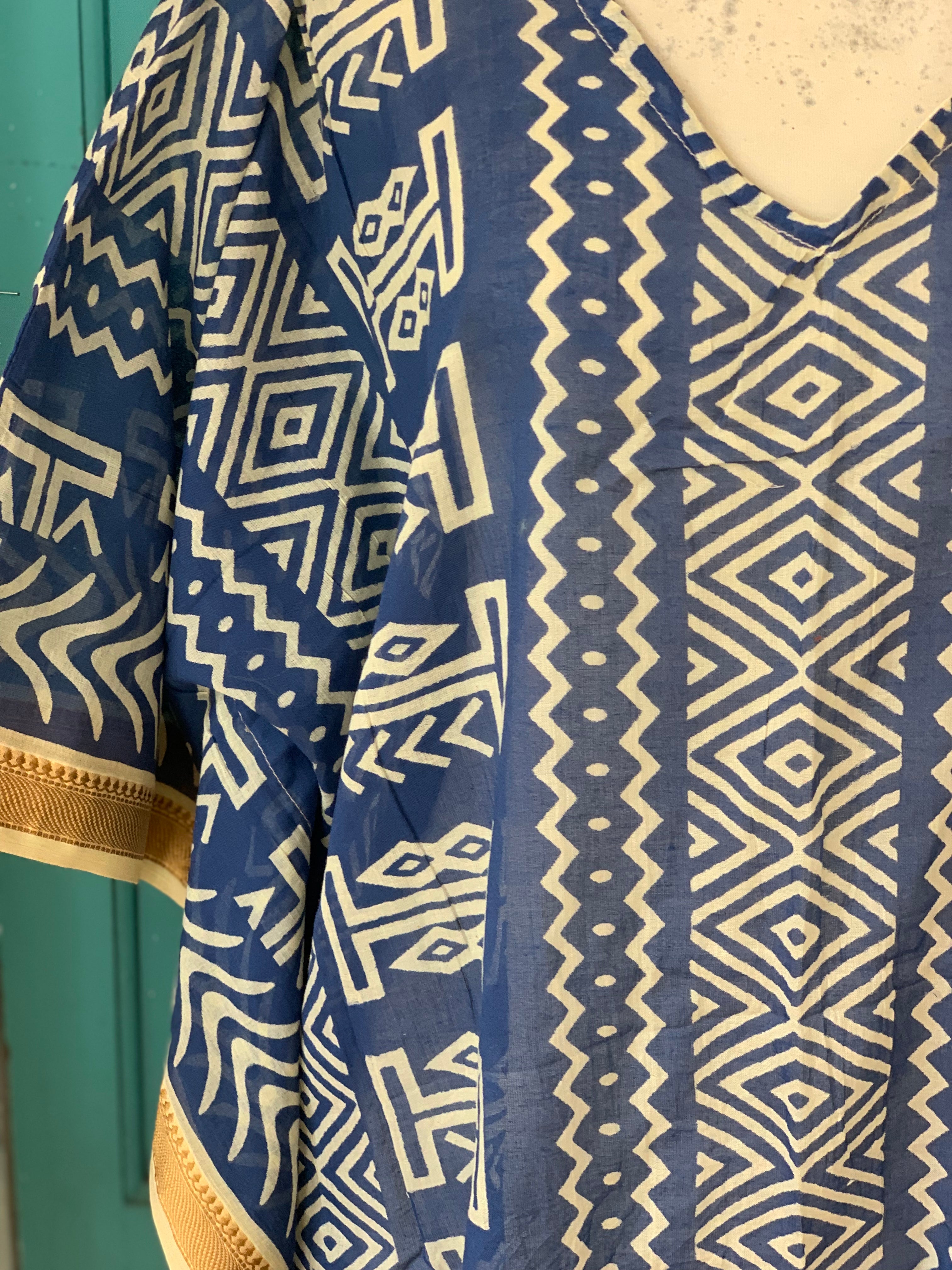 Modern Block Print Beach Kaftan Short - Stylish Summer Tunic for Women | Perfect for Beach Vacations, Pool Parties & Casual Outings