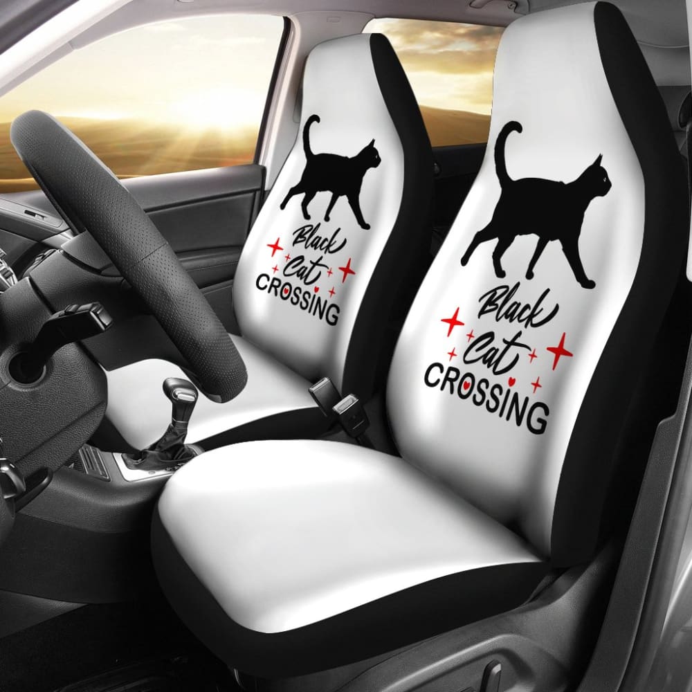 Premium Black Cat Crossing Car Seat Covers - Universal Fit for Cars, Trucks & SUVs - Soft & Durable Pet-Friendly Protection - Perfect for Cat Lovers & Halloween Decor