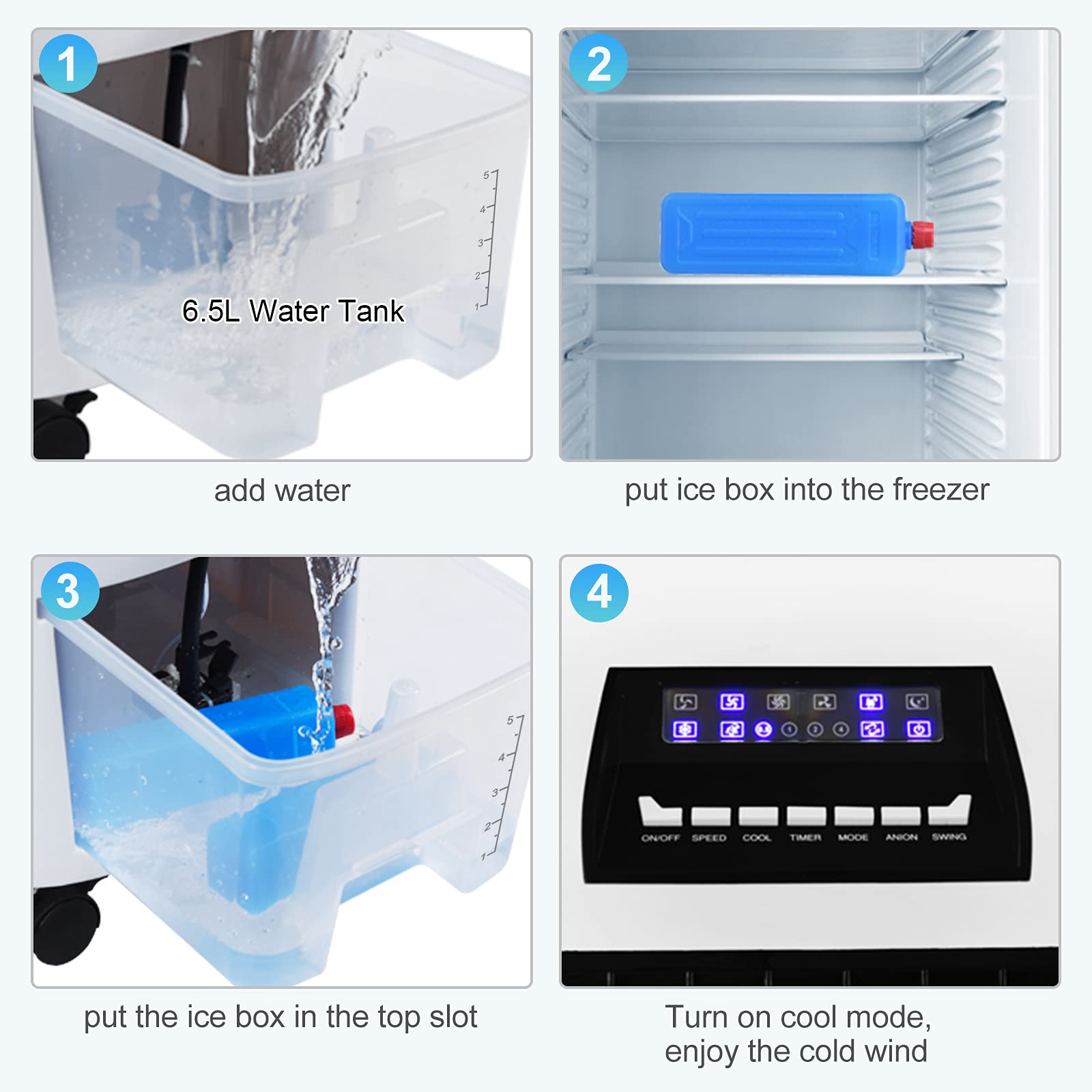 3-in-1 Portable Air Cooler Fan with Humidifier - Windowless Evaporative Cooler, Remote Control, 3 Speed Modes, 7.5H Timer & 2 Ice Boxes - Wide Oscillation for Bedroom, Office, Home - Perfect for Summer Cooling, Indoor Comfort & Energy Savings