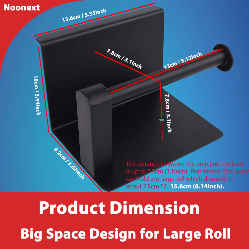 Stainless Steel Toilet Paper Holder with Shelf - No Drill Adhesive Mount - Black Matte SUS304 Bathroom Tissue Dispenser for Mega Rolls | Perfect for Small Bathrooms, RVs & Apartments