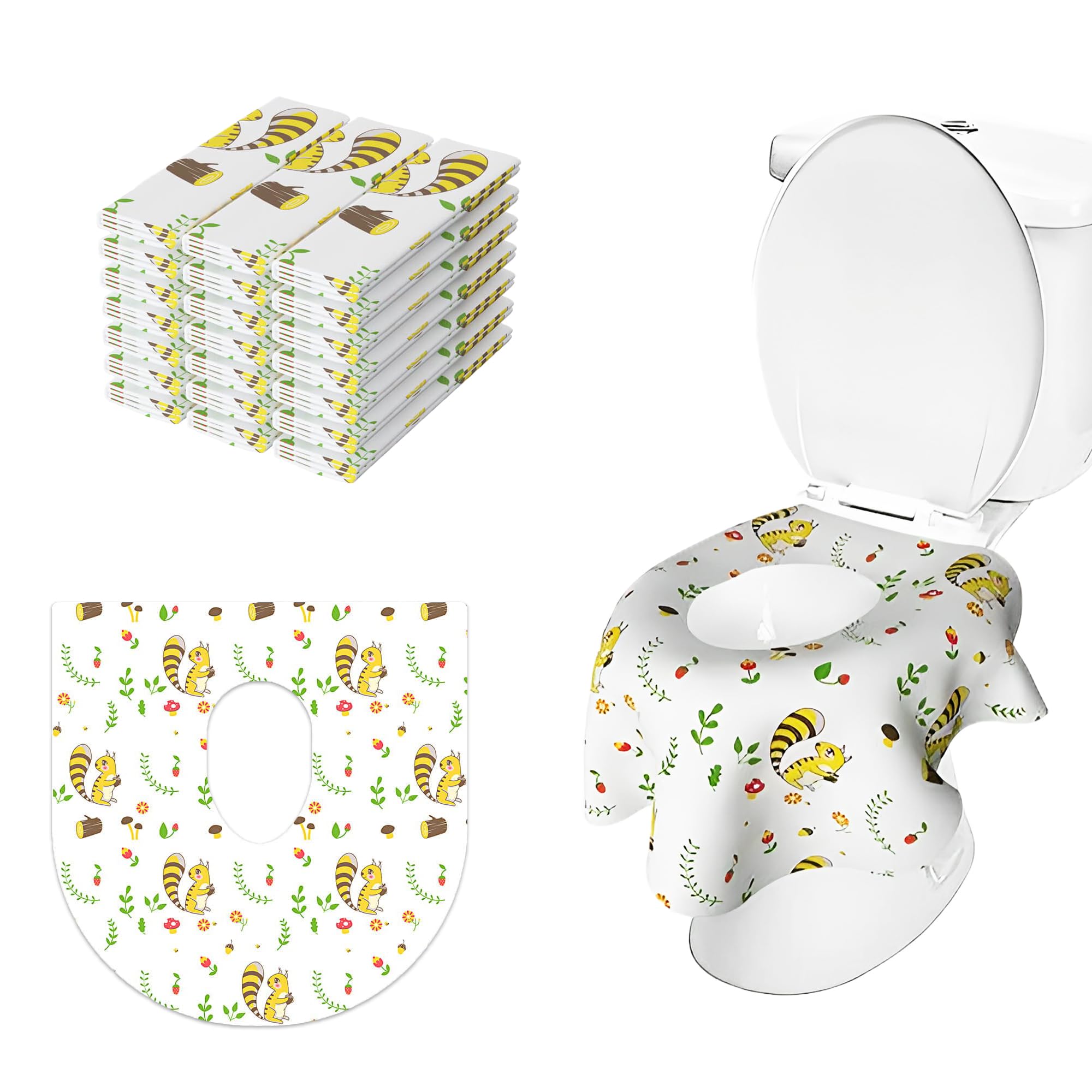 Extra Large Waterproof Disposable Toilet Seat Covers - 20 Pack Individually Wrapped, Travel & Public Restroom Essentials for Kids, Adults & Toddler Potty Training (Squirrel Design) - Perfect for Airplanes, Camping & Hygiene Protection