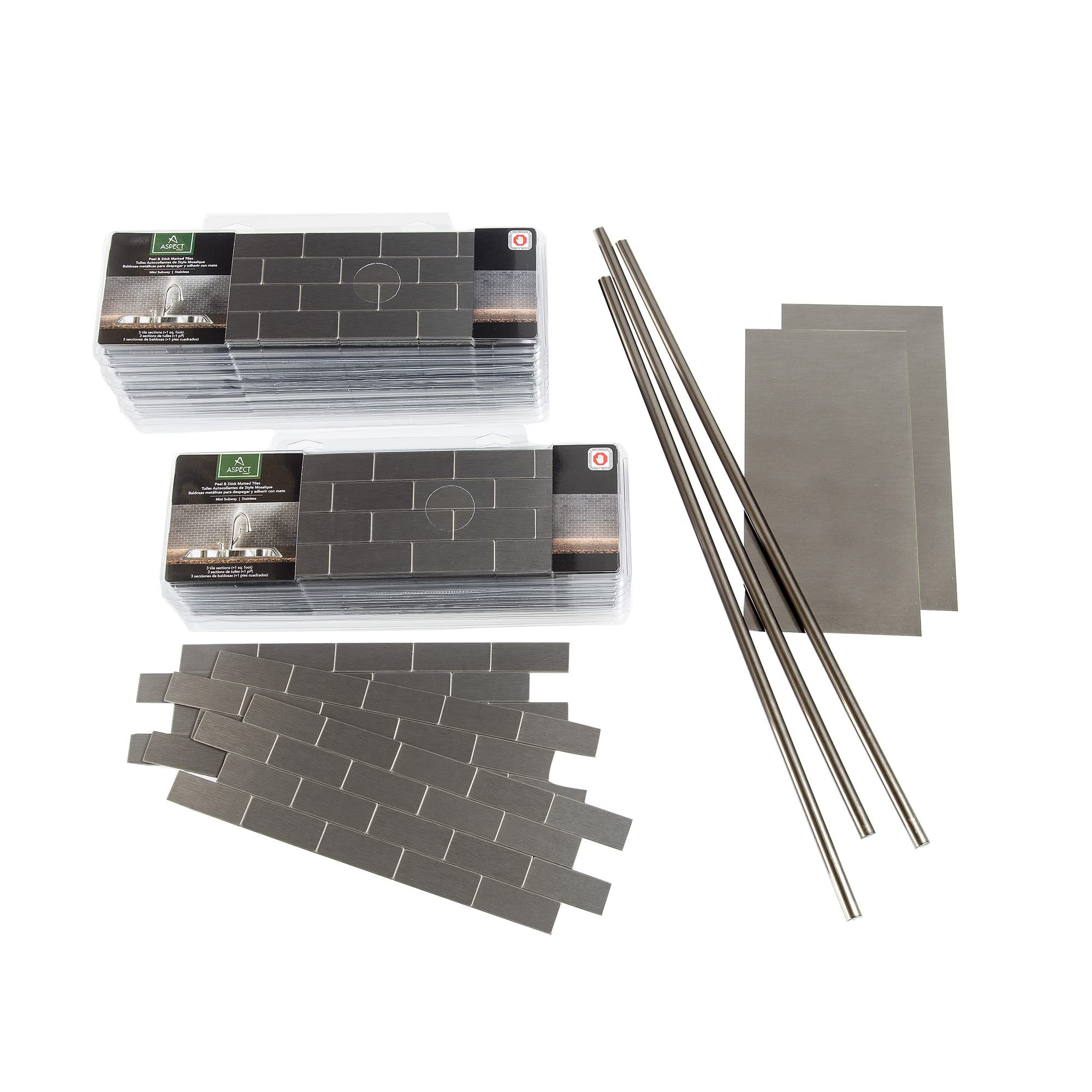 Stainless Steel Peel and Stick Backsplash Tile Kit - 15 Sq Ft Matte Subway Metal Tiles for Kitchen & Bathroom - Easy DIY Installation, Waterproof & Heat Resistant for Backsplash, Shower Walls & Countertop Protection