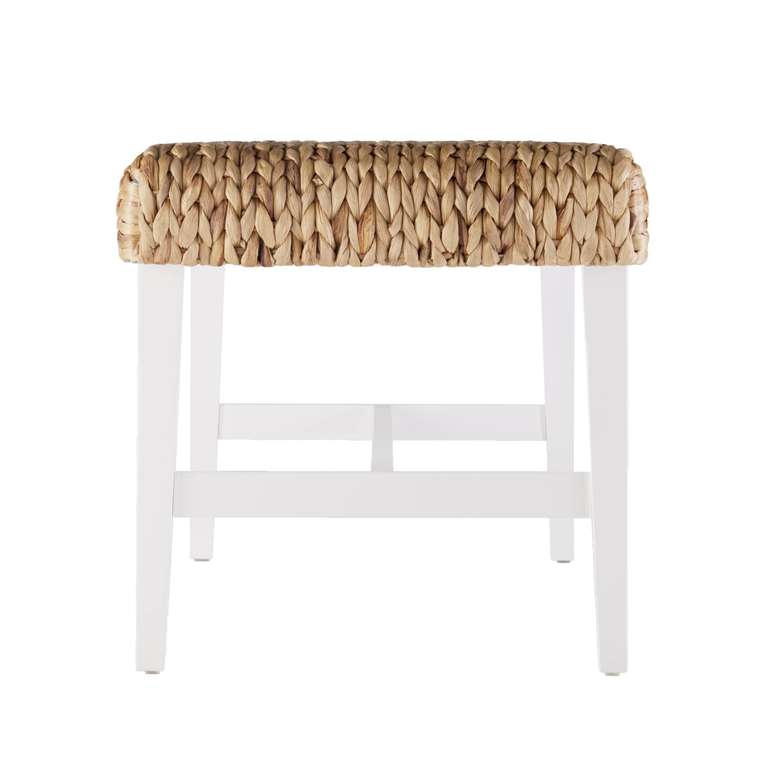 SEI Furniture Woven Coffee Table Bench - White Rattan Ottoman with Storage | Modern Living Room Accent Piece for Small Spaces, Bedroom or Entryway