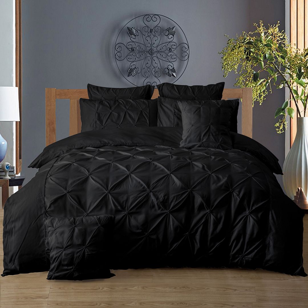 Premium Diamond Pintuck Super King Size Black Duvet Cover Set - Luxury Bedding for Master Bedroom, Hotel, or Guest Room