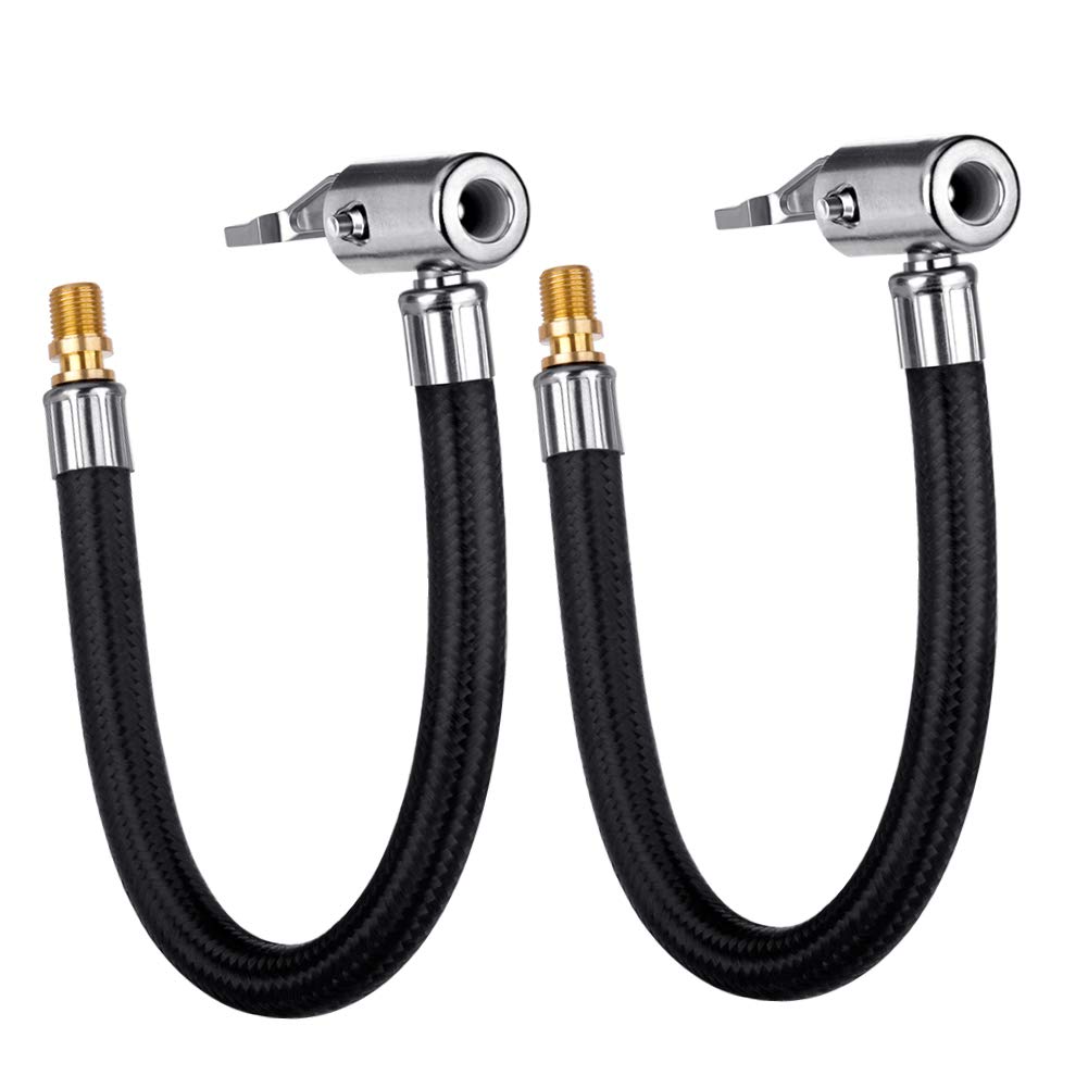 2 PCS Locking Air Chuck with Air Hose & Standard Tire Valve Fine Thread - Heavy Duty Air Inflator Hose Adapter for Twist to Lock On Connection - Perfect for Car Tires, Bikes, ATVs and Inflatable Toys