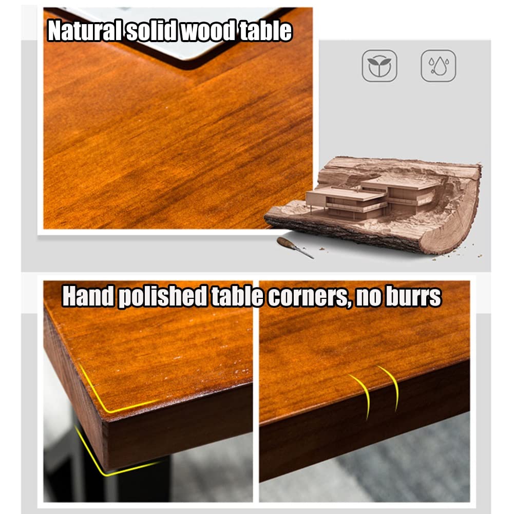 Solid Wood Computer Desk with Wrought Iron Frame - 140x70x75cm Home Office Desk, Study Writing Table & Conference Workstation - 5cm Thick Desktop for Work from Home & Small Business Use