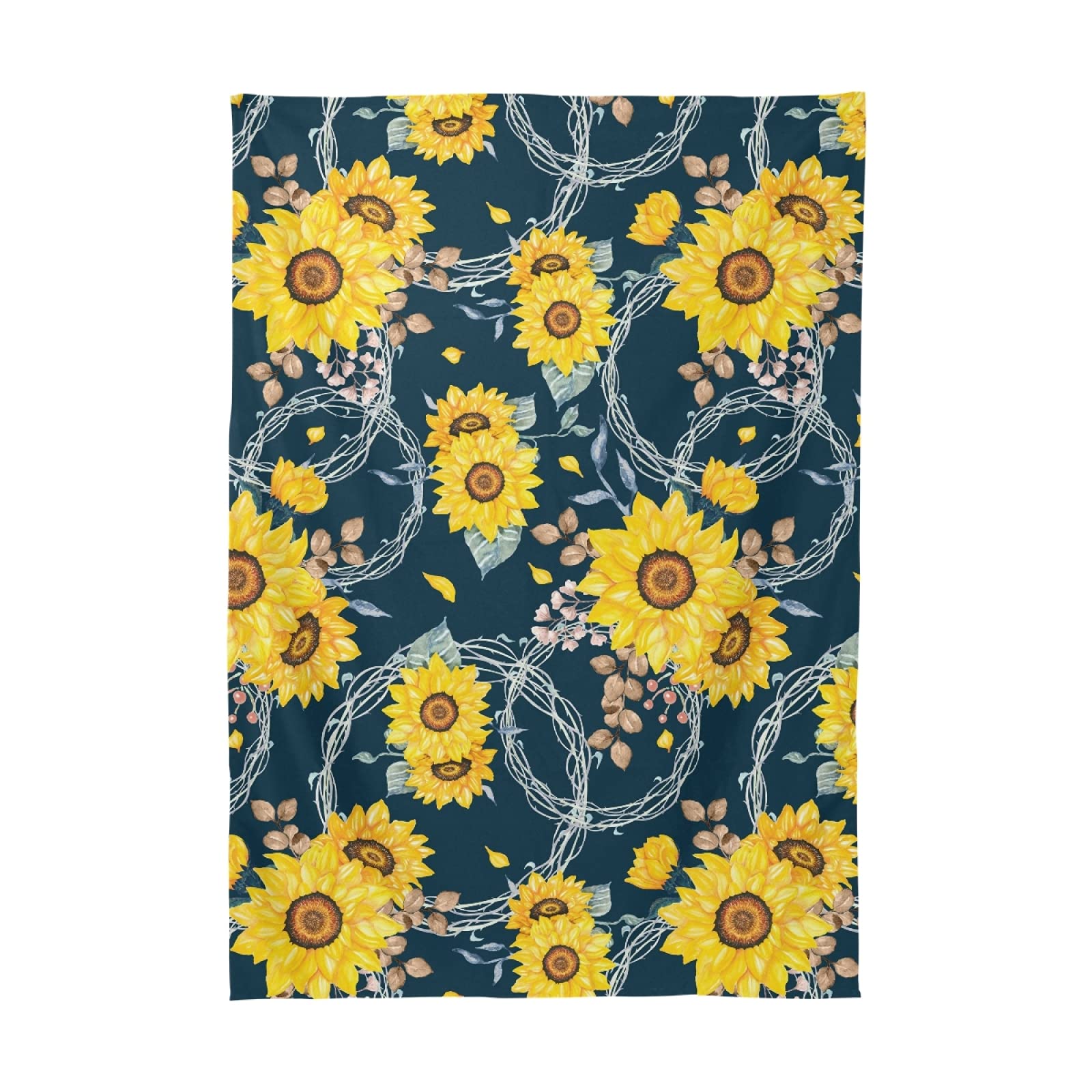 Yellow Sunflower Bouquet Table Decor for Parties - Navy Blue Polyester Rectangle Tablecloth 54 x 72 Inch - Perfect for Dinner Tables, Weddings & Home Decor