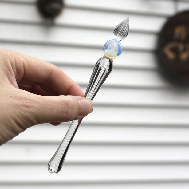 Japanese Glass Dip Pen - Short Clear & White Opal Calligraphy Pen for Writers, Artists & Lettering - Perfect for Ink Drawing, Handwriting Practice & Unique Gift Ideas