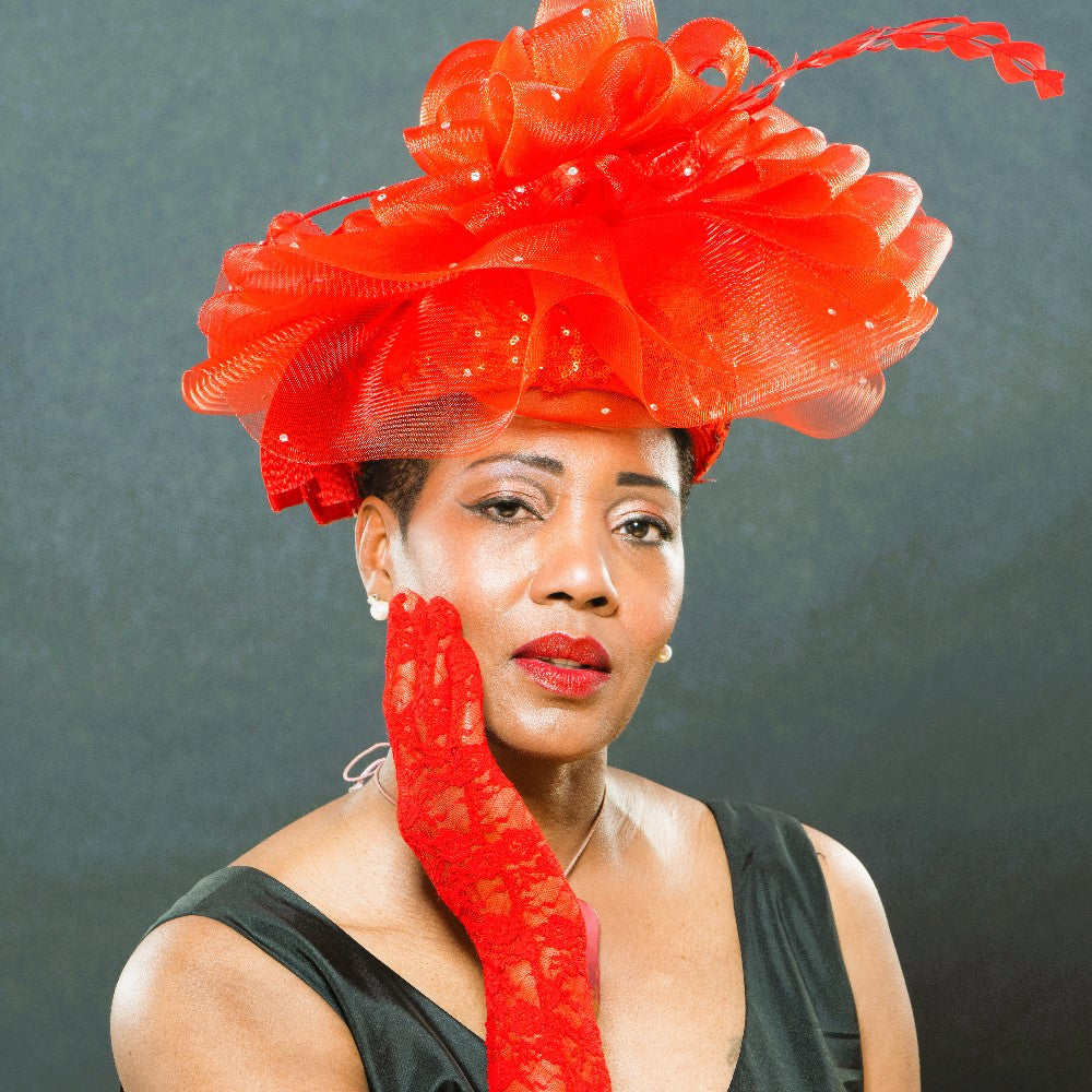 Elegant Red Lace Covered Fascinator Hat for Women - Vintage Style Hair Accessory for Weddings, Tea Parties & Royal Events