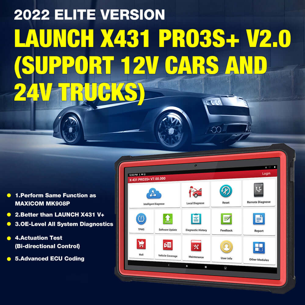LAUNCH X431 PRO3S+ (v2.0) HDIII 12V/24V OBD2 Scanner - Professional Automotive Diagnostic Tool for Car, Truck & SUV - Perfect for Mechanics & DIY Car Repair