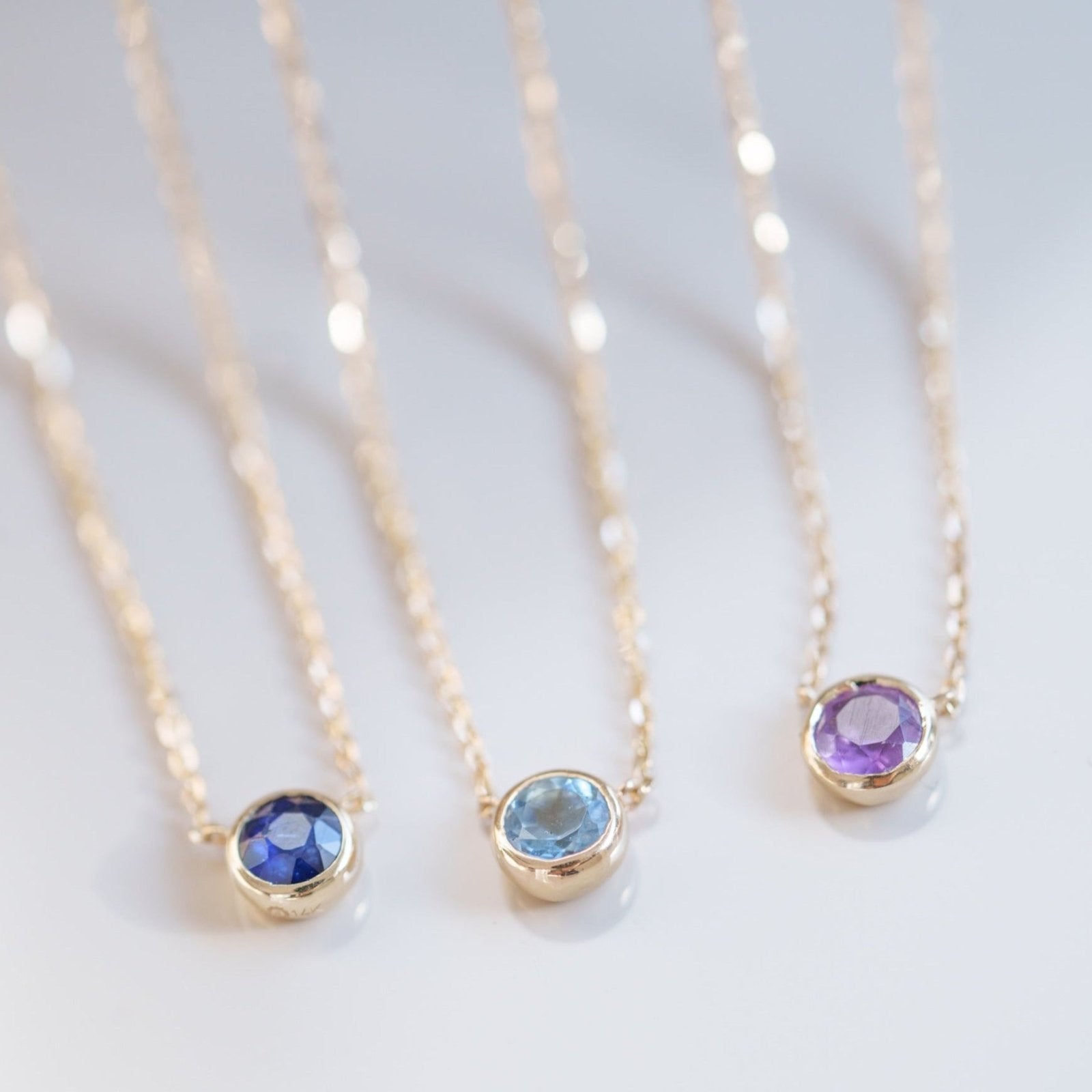 14K Yellow Gold Amethyst Bezel Station Necklace - Elegant Jewelry for Women, Perfect for Gifts, Weddings & Everyday Wear