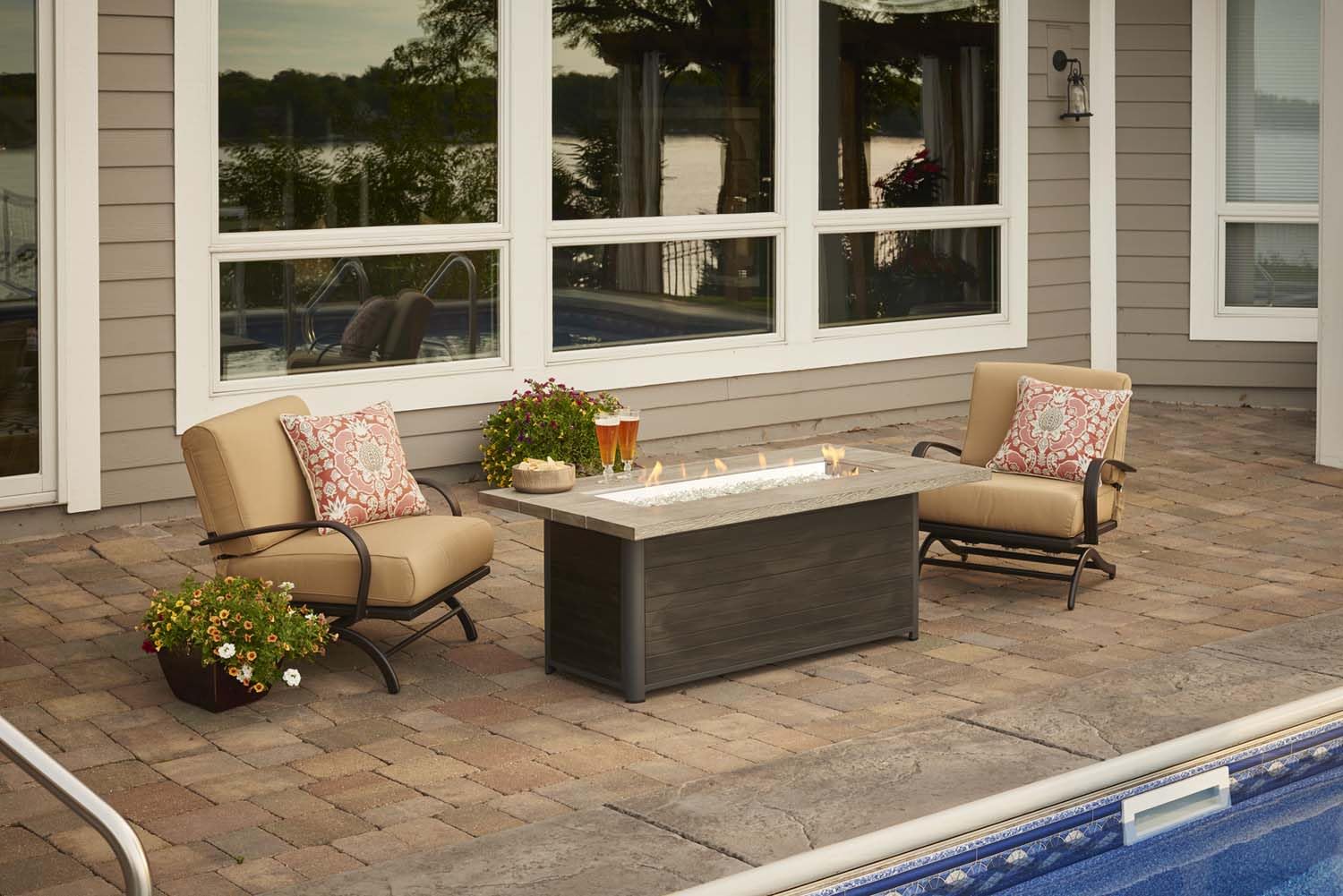 Cedar Ridge Fire Pit Table with Electronic Ignition - Natural Gas, 32x61-Inch for Outdoor Patio