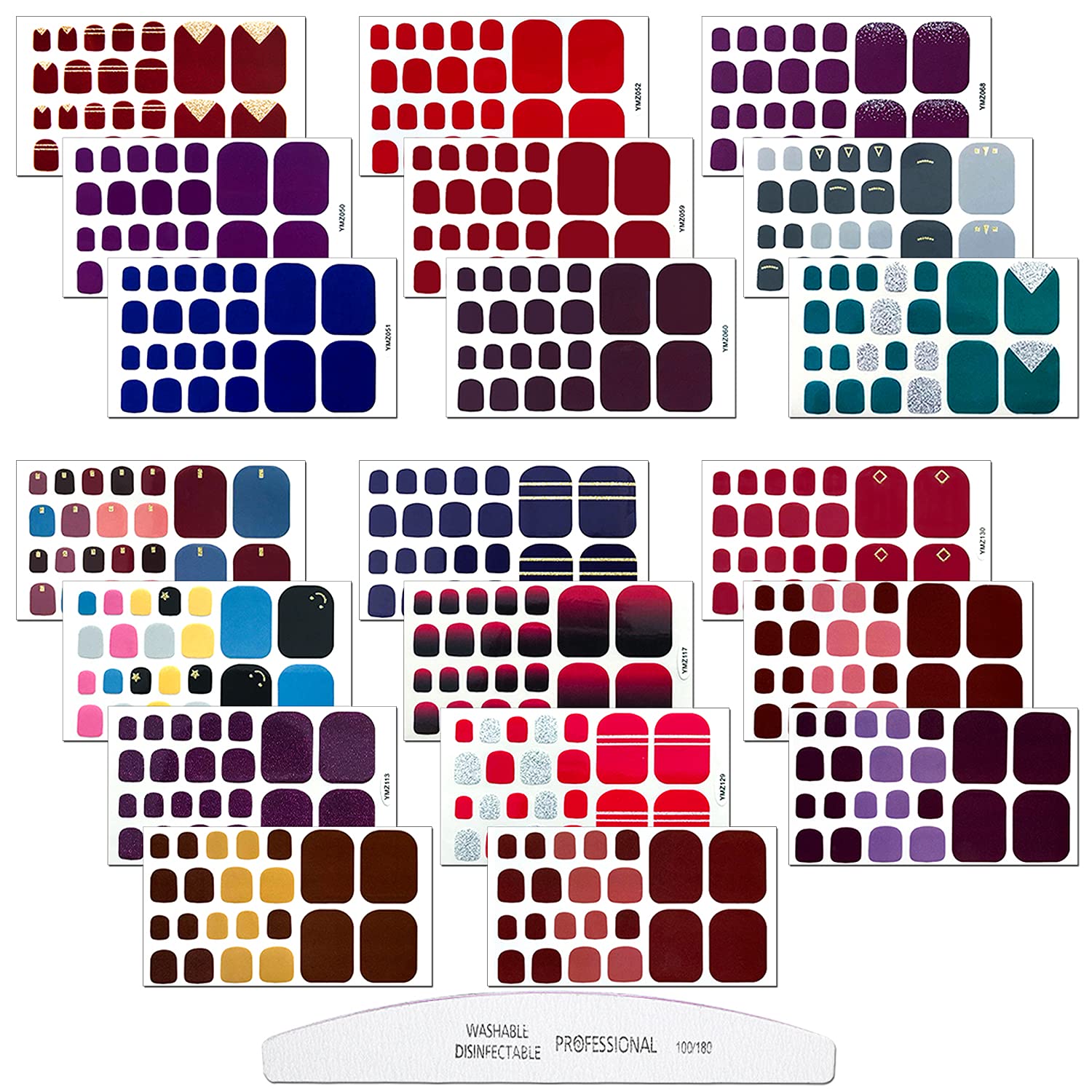 JERCLITY 20 Sheets Solid Color Self-Adhesive Nail Polish Strips - Full Nail Wraps for Women, Toe Nail Stickers with Nail File - Perfect for Nail Art, Home Manicures & Pedicures, Parties & Special Occasions