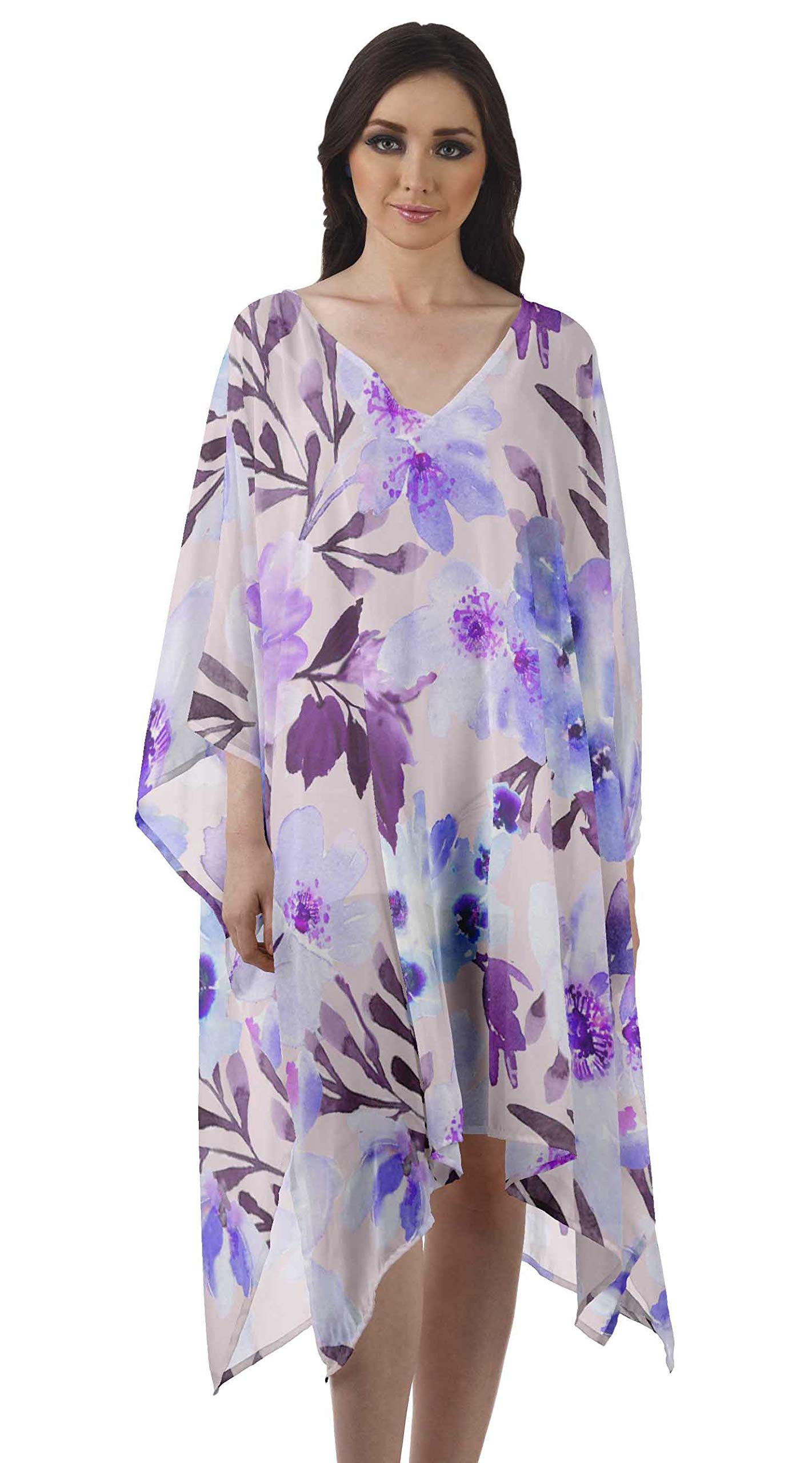 Women's Flowy Georgette Beach Kaftan - Bikini Cover Up, Summer Midi Dress with Side Slits | Perfect for Poolside, Vacation & Boho Outfits