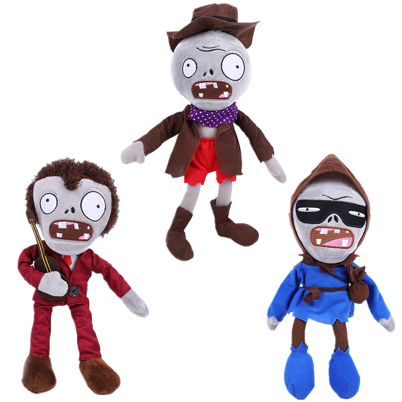 3 PCS PVZ Plants vs Zombies Plush Toy Set - Guitar Zombie, Cowboy Zombie & Bandit Zombie Stuffed Dolls | Soft Collectible Figures for Fans, Gift for Gamers, Perfect for Bedroom Decor and Game Room Display